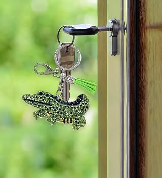 Aqua79 Gator Keychain - Green Sparkling Rhinestones Charm with