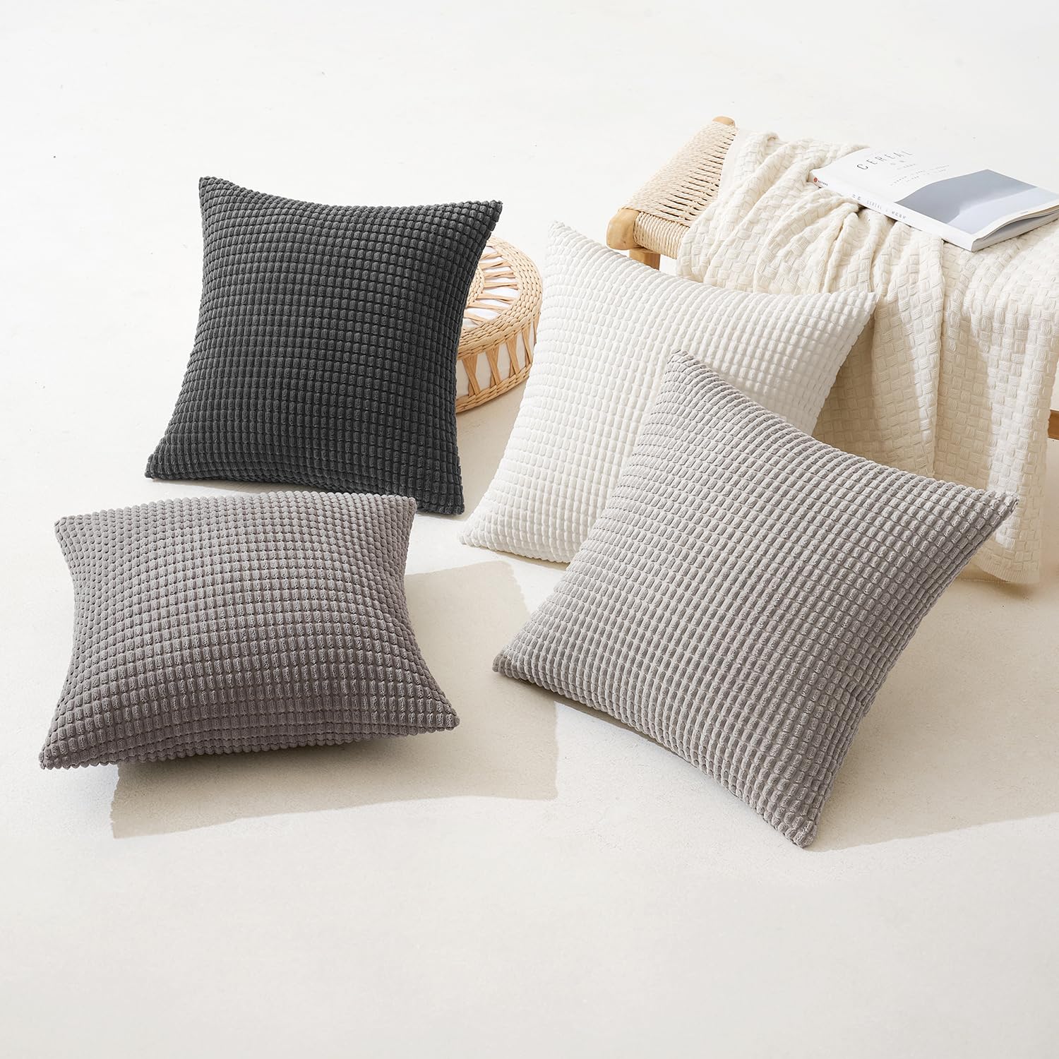 MIULEE Granule Decorative Throw Pillow Covers Modern Soft Heavy Duty Square Cushion Covers for Living Room Bedroom Home Chair 20x20 Inch 4 Pcs Grey Series - Image 4
