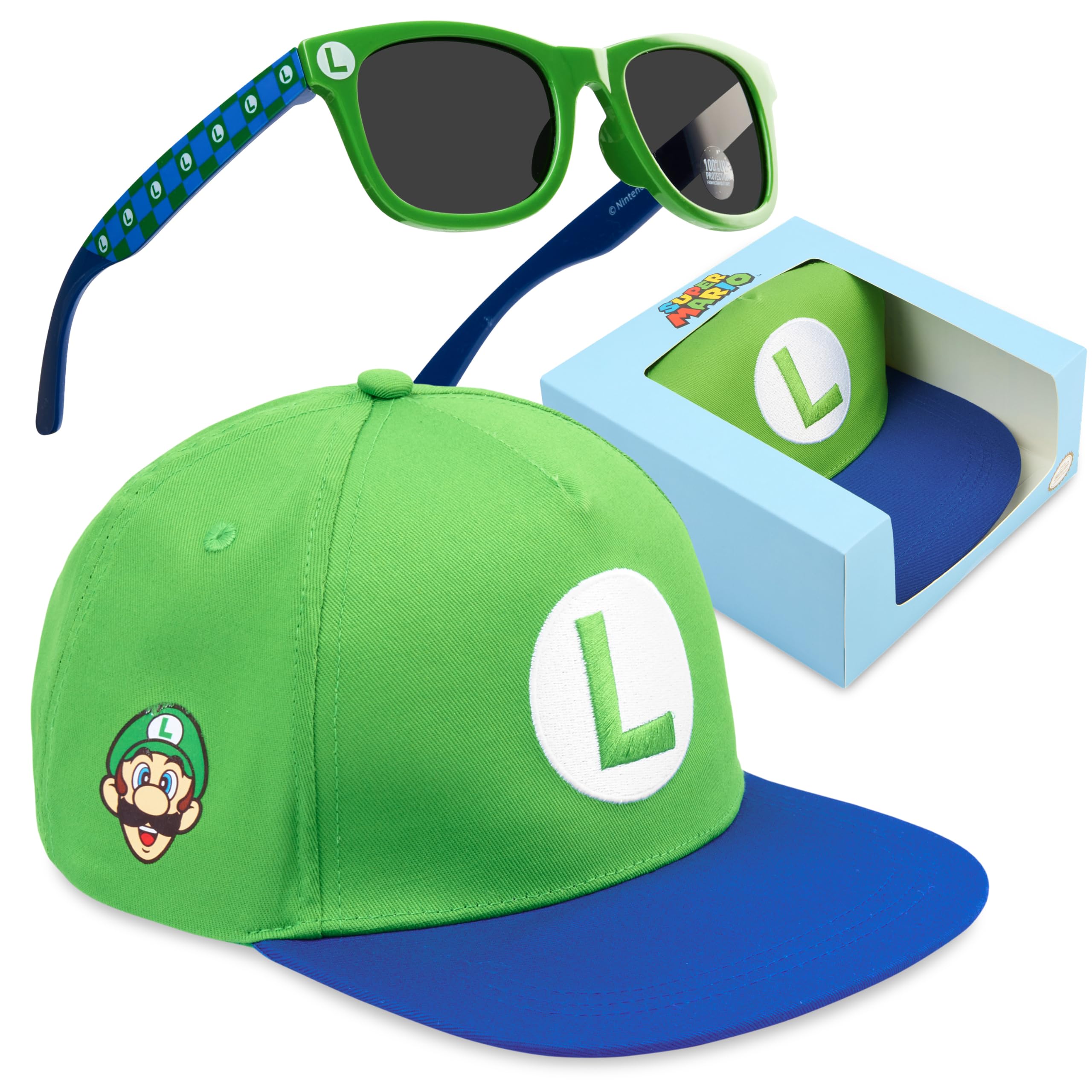 Get Trend Super Mario Cappello Baseball Occhiali da Sole Bambino Set, Protezione UV 100%, Essenziale Vacanze, Regalo per Ragazzi (Verde Super Mario) - 2