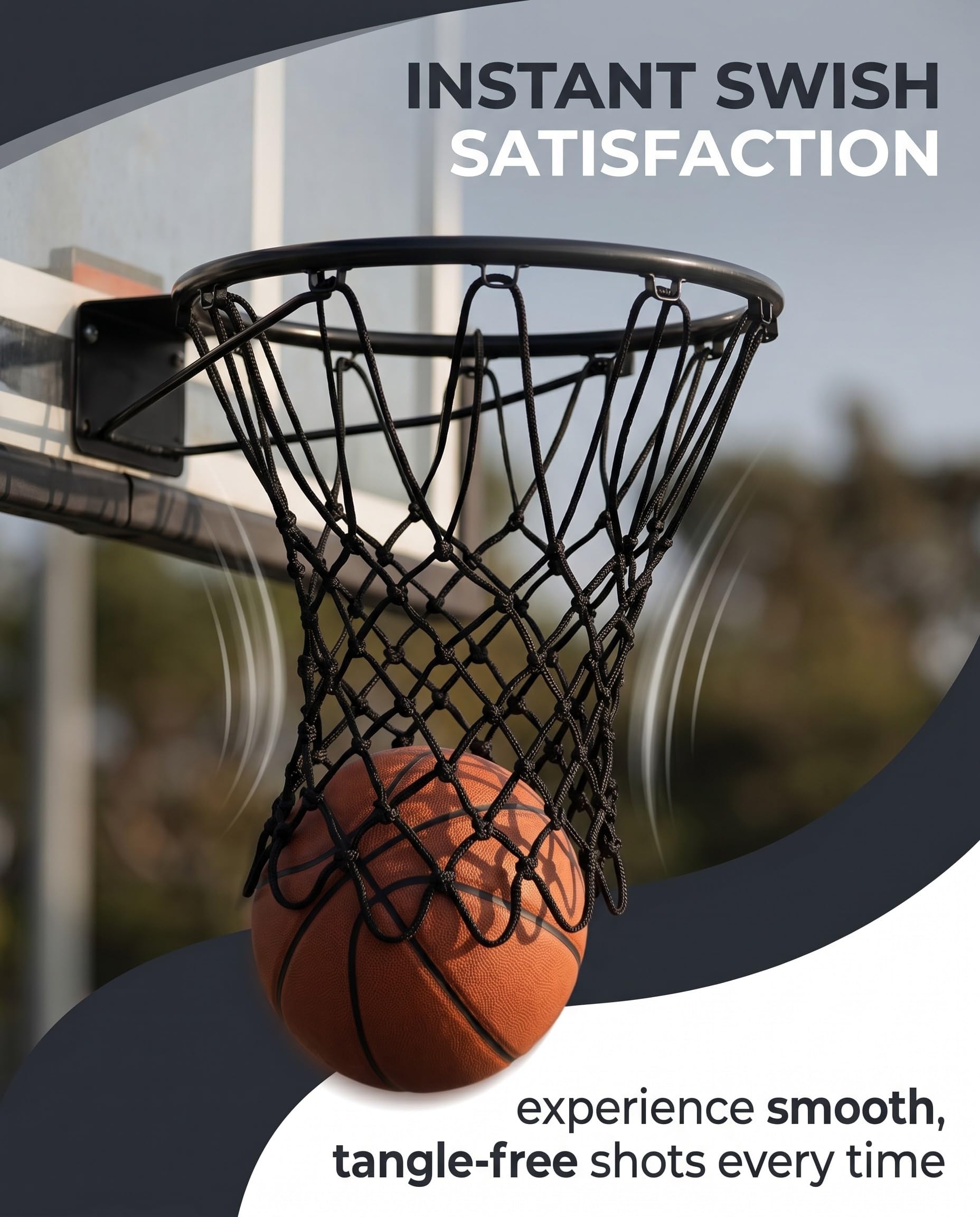1 pièce Filet de Basket-Ball de Rechange très résistant, filet panier basket extérieur, qualité Professionnelle sur Terrain, s'adapte à la Jante Standard extérieure et intérieure (Noir)