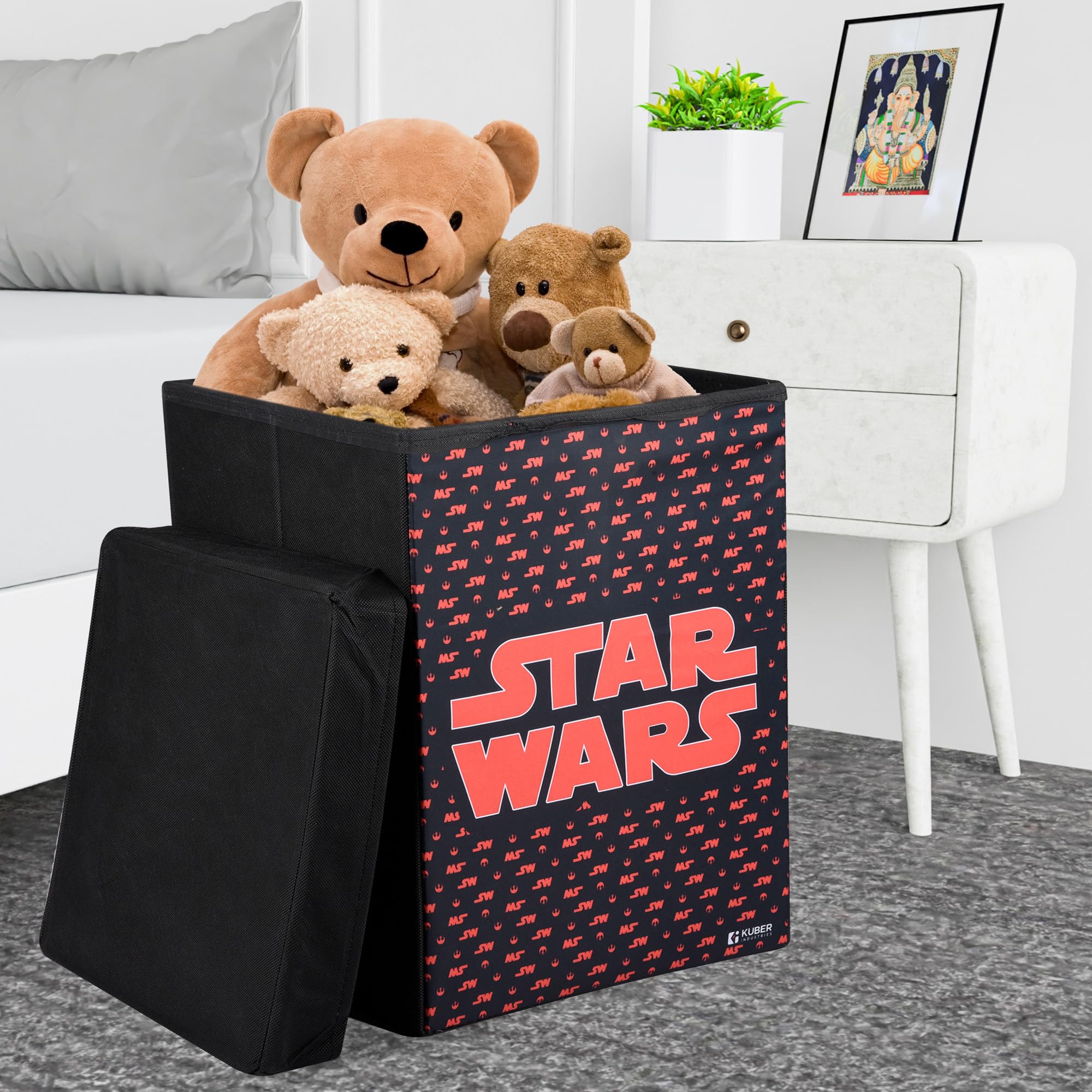Kuber Industries Star Wars Toy Storage Box | Laundry Basket for Toys | Folding Laundry Basket | Clothes Hamper with Lid & Handles | 60 LTR | Black