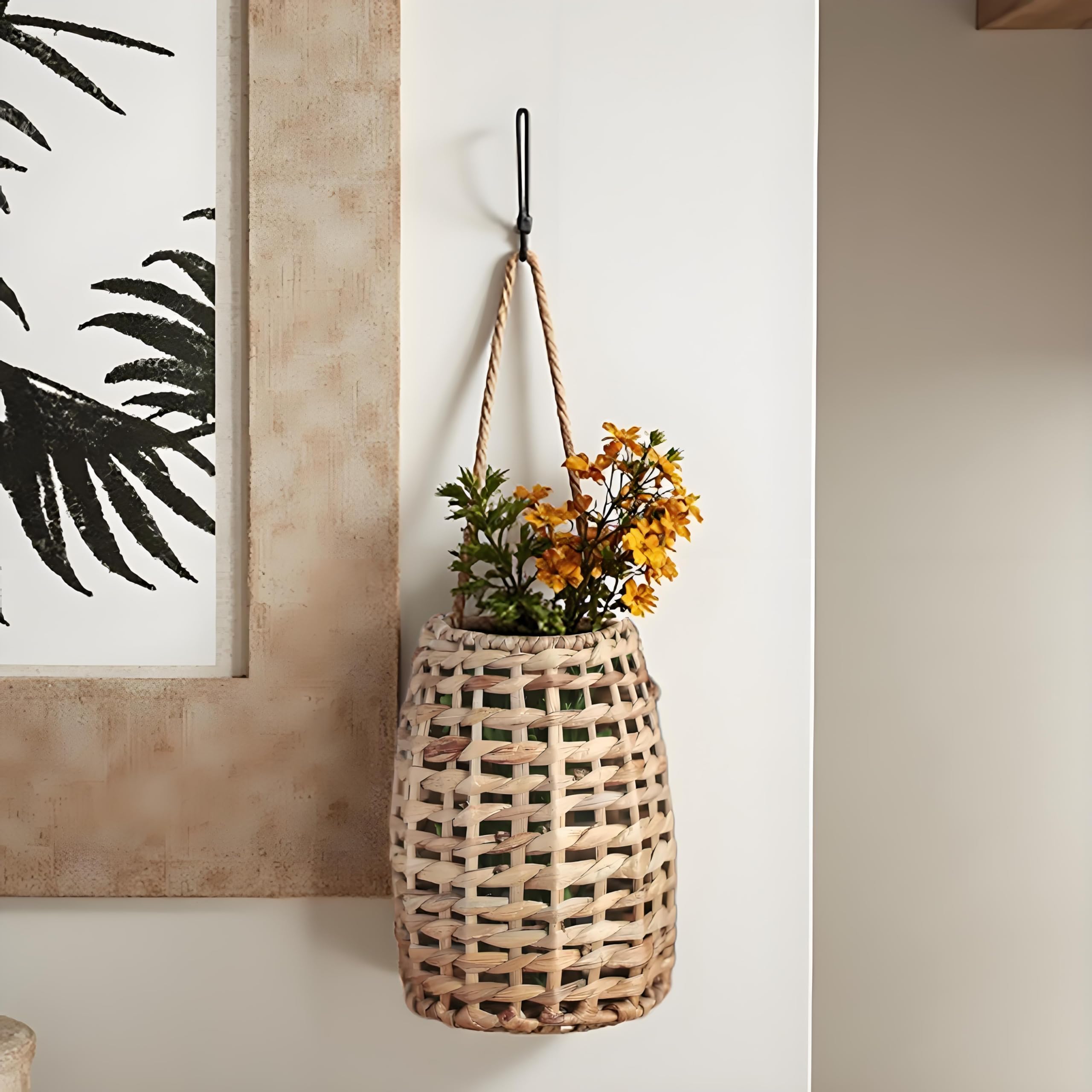 GYASVWU Handgewebte Wasserhyazinthe Gras Rattan Hängekorb Wandkorb mit Griff für Home Balkon Garten Farm Dekoration
