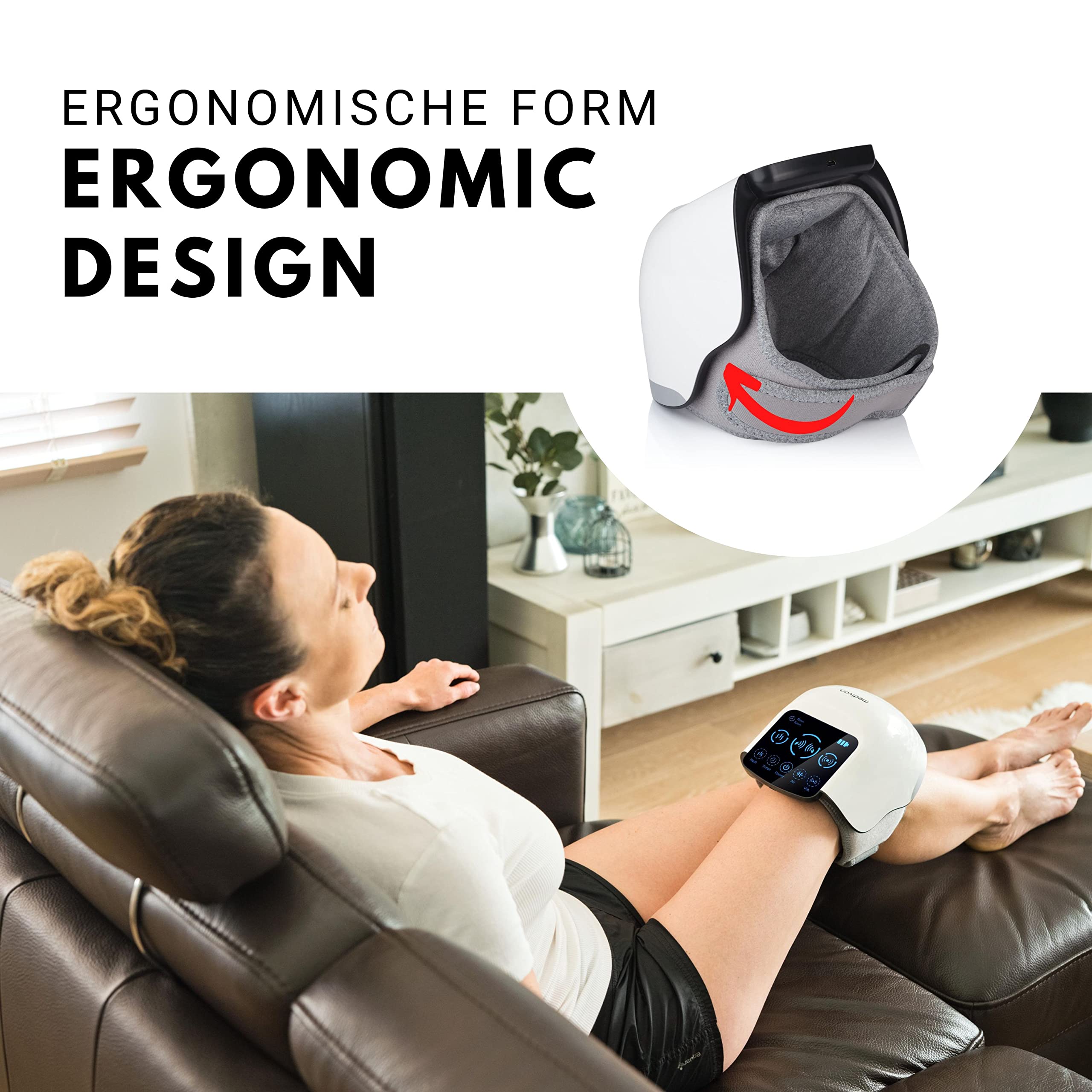 Medivon kabelloses Knie- und Ellbogenmassagegerät Kompressionsmassage Luftmassage Vibration Aufwärmmodus lindert Knieschmerzen, Tennisarmschmerzen - weiss