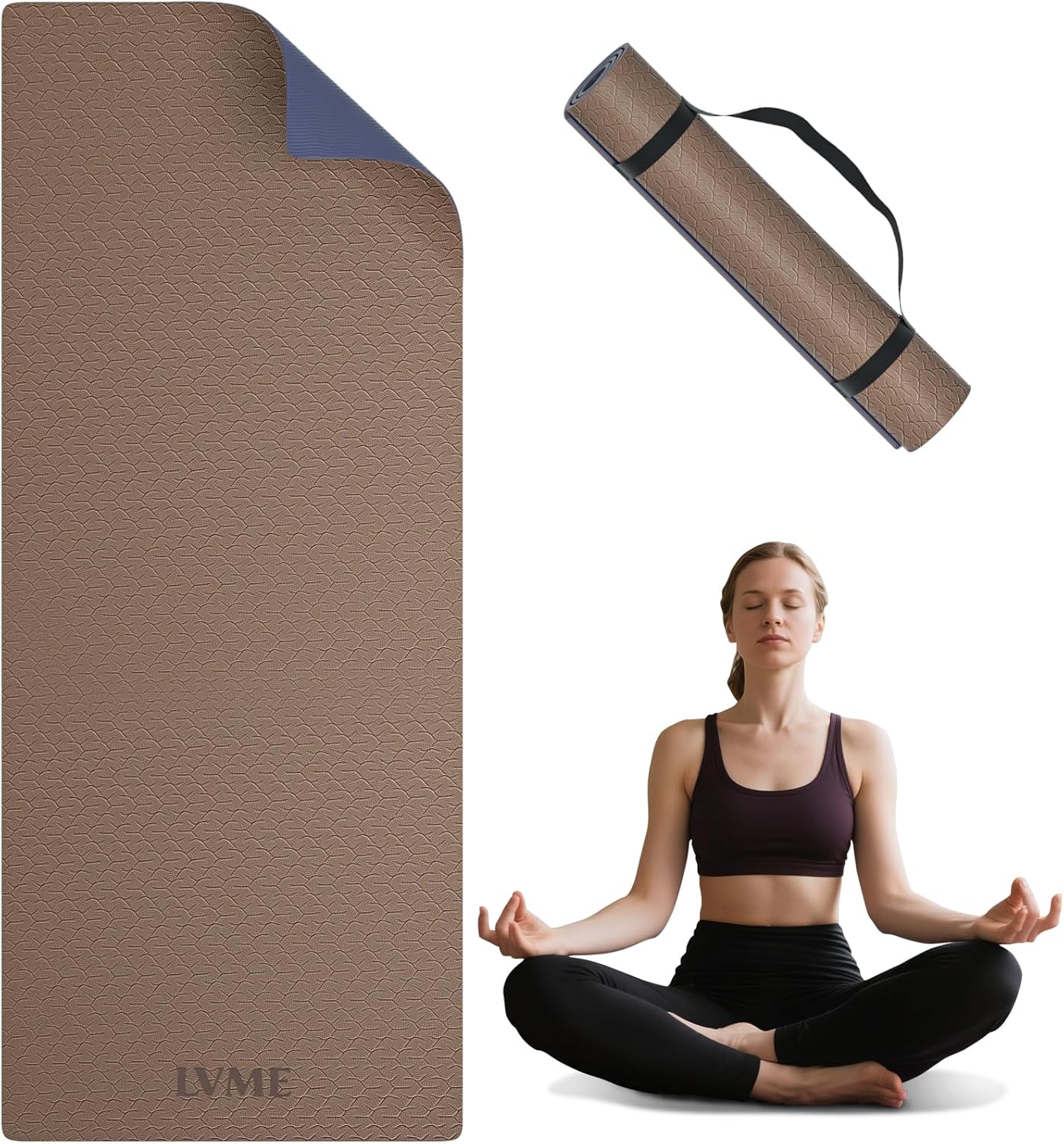 Yoga Mat Non Slip, Anti-Tear 1/4 Thick TPE Yoga Mats for Women and Men, a stylish and practical dual-tone yoga mat.72"x24" Exercise & Fitness Mat with Carrying Strap, Workout Mats for Yoga, Pilates and Floor Exercise Champagne + purple