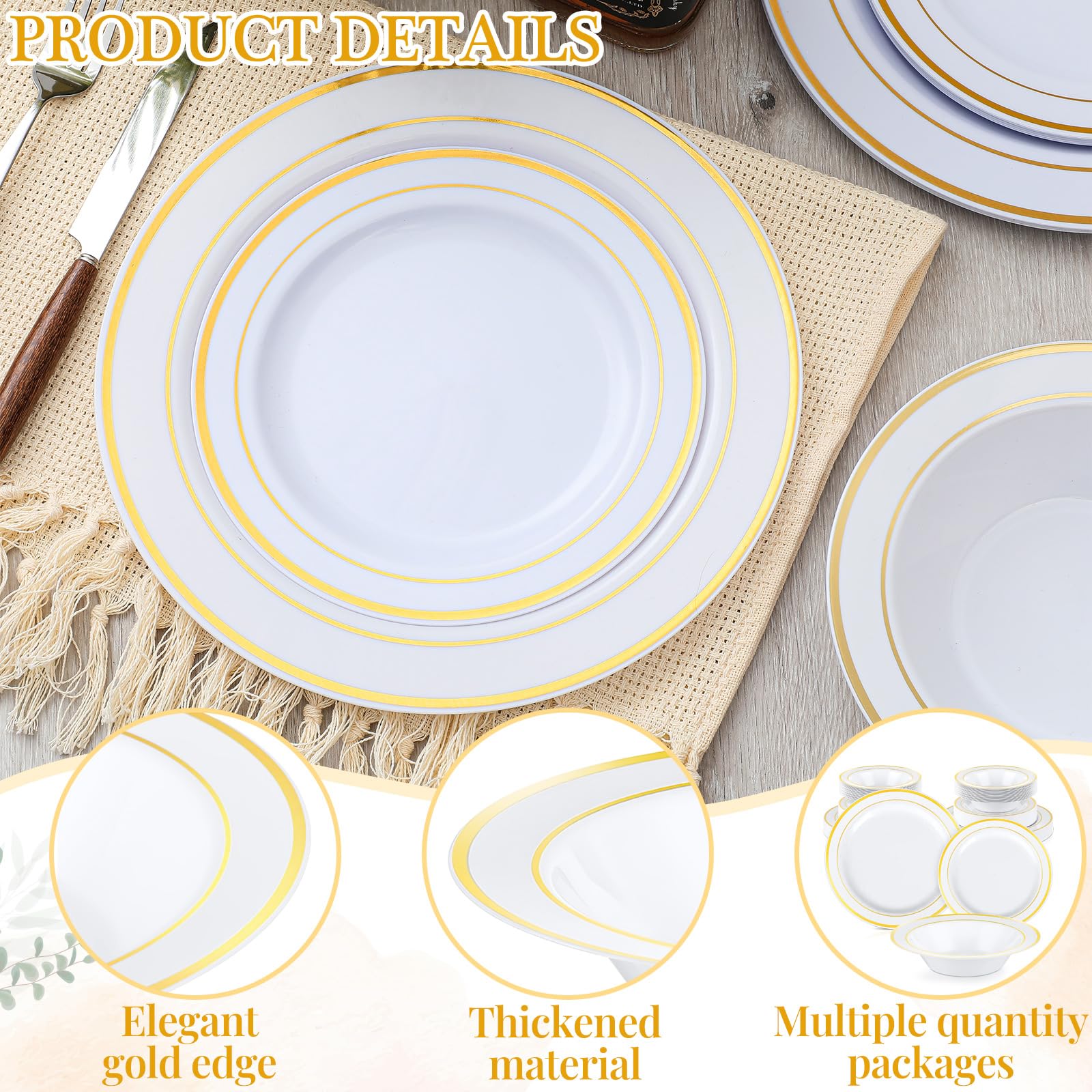 Havawish 150 Piece White & Gold Plates & Bowls -5