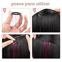 Vista 3 de Juego de 12 piezas de oropel para el cabello, accesorios para el cabello con clip de arco iris de 20.5 pulgadas, kit de oropel de hada para mujeres