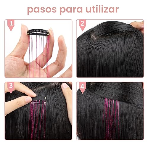 Miniatura 3 de Juego de 12 piezas de oropel para el cabello, accesorios para el cabello con clip de arco iris de 20.5 pulgadas, kit de oropel de hada para mujeres