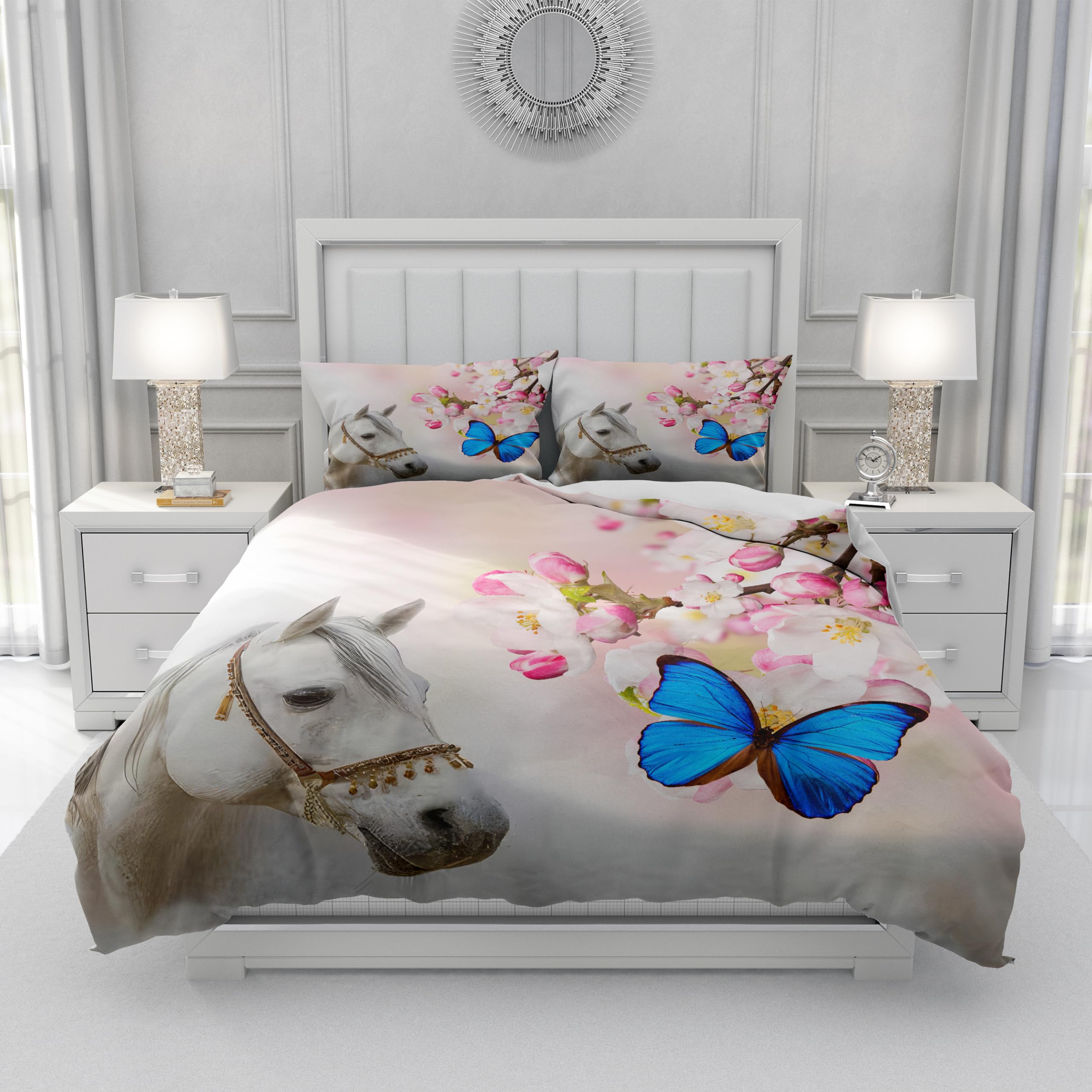 Set di Biancheria da Letto per Cavalli con Stampa 3D, Copripiumino con Cerniera, Incluso 1 Copripiumino e 2 Federe, Biancheria da Letto per Ragazzi e Ragazze (200x200cm, Cavallo-7)