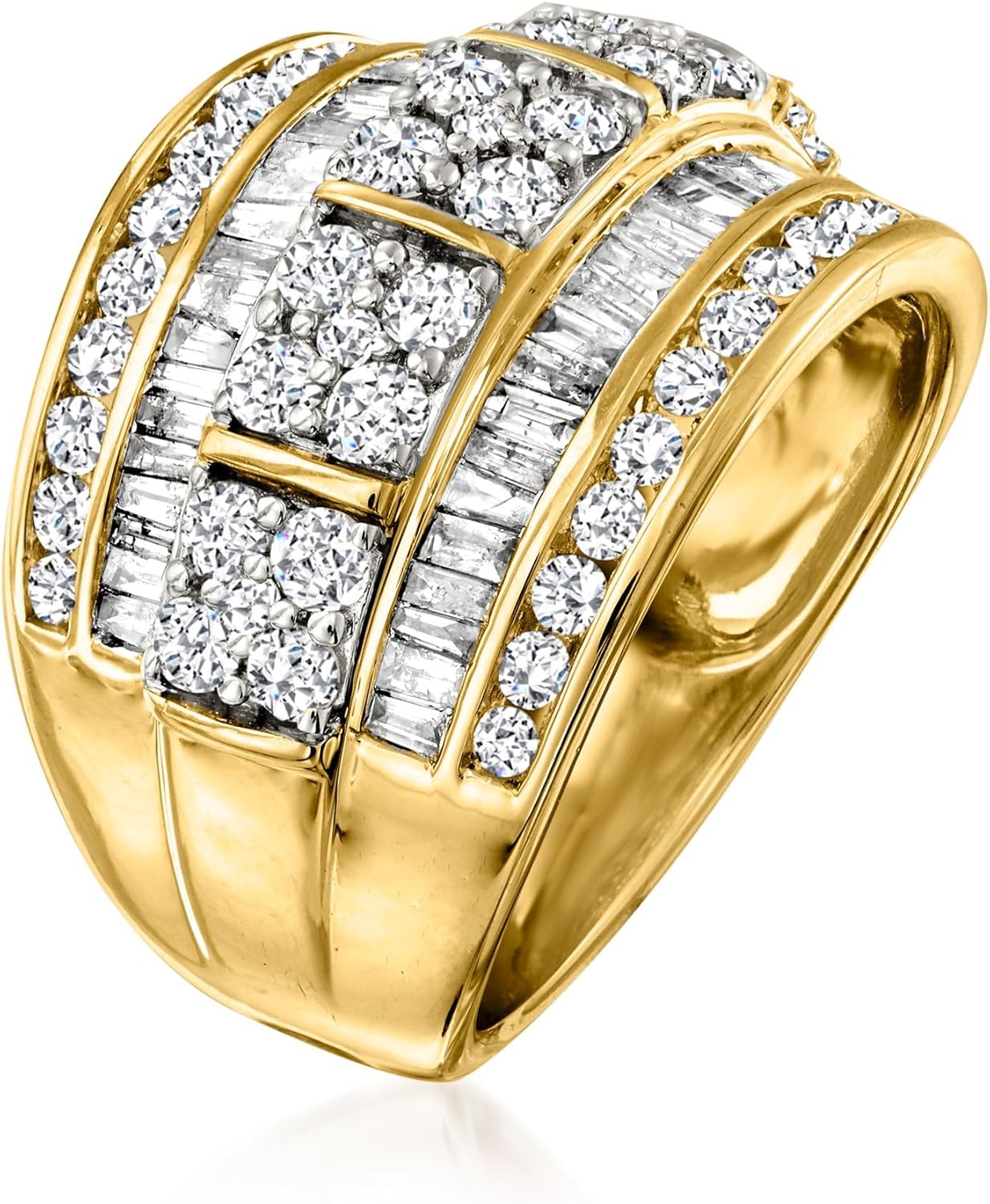 Ross-Simons 2.00 ct. t.w. Round and Baguette Diamond Multi-Row Ring in 14kt Yellow Gold - Image 3