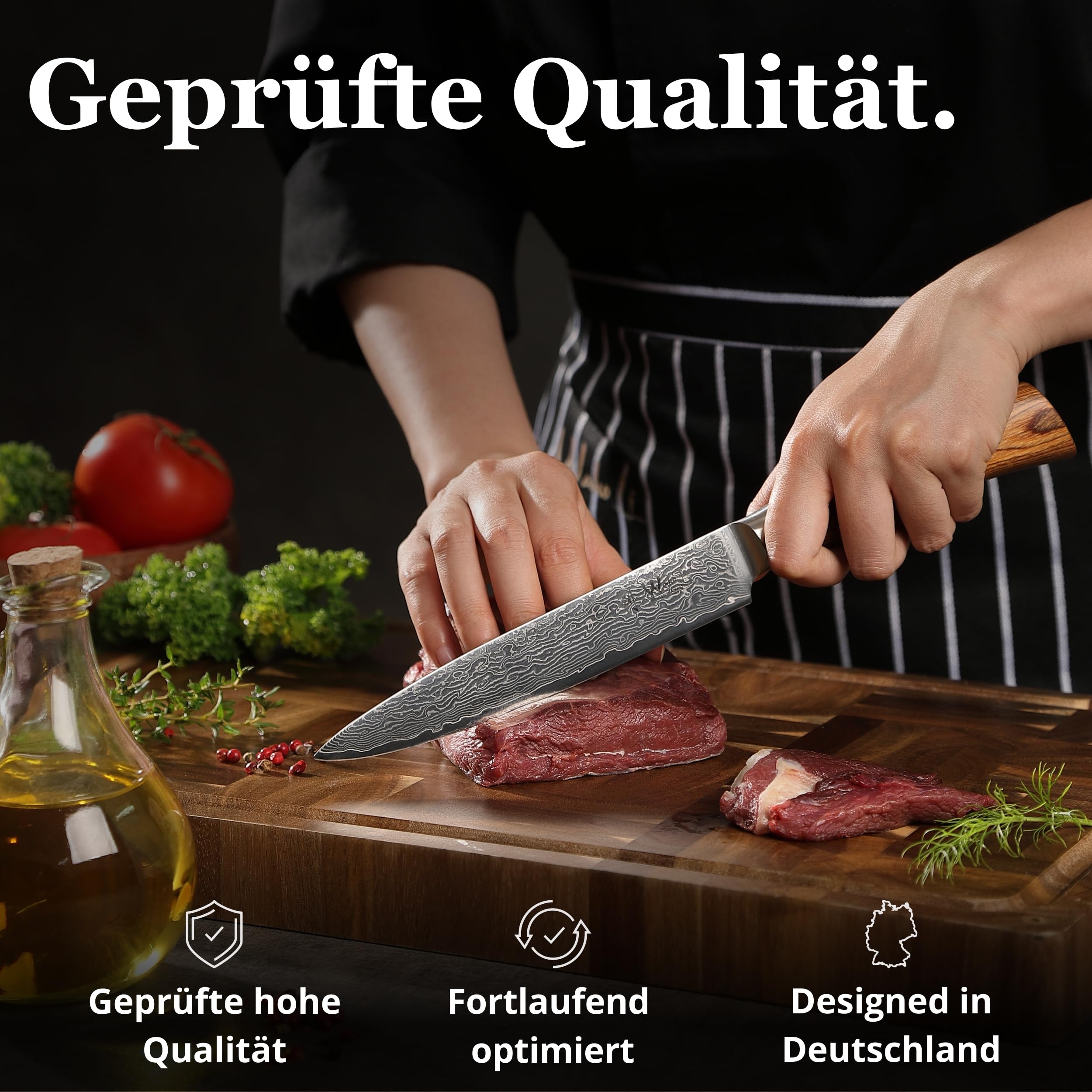 Wakoli EDIB Pro 4-teiliges Messerset aus 67 Lagen Damaststahl mit VG10 Kern | Fleischmesser, Santoku, kleines Santoku und Officemesser; Pakkaholzgriffe, Holzbox, 60 ± 2 HRC, für Fleisch, Fisch und Gemüse