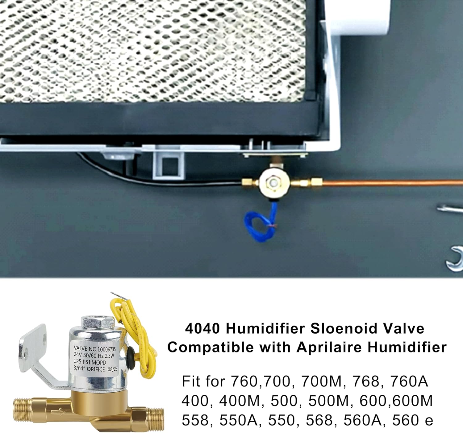 4040 Humidifier Solenoid Replacement Water Valve A2012-S118 for Aprilaire Whole House Model 400, 550, 558, 600M, 600, 700, 700M, 768, 760A Replaces B2035-S2 B2035-S5 B2035-S54-24V 2.3W 60 HZ, Yellow