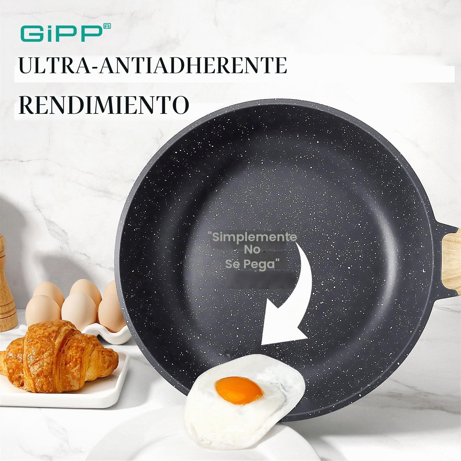 GiPP Juego de sartenes, 20/24/28 cm, antiadherente, juego de sartenes de inducción, seguro sin PFOS/PFOA, fácil limpieza, adecuado para todos los tipos de cocina, sartén antiadherente y sin fricción