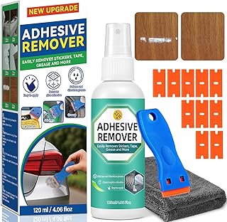 Adhesive Remover, 4.06 fl oz Super Glue Remover Spray with Scraper and Towel, Powerful Stickers Remover for Cars, Windows, Floors, Quickly Removes Any Stickers, Glue, Labels and Tape Residue