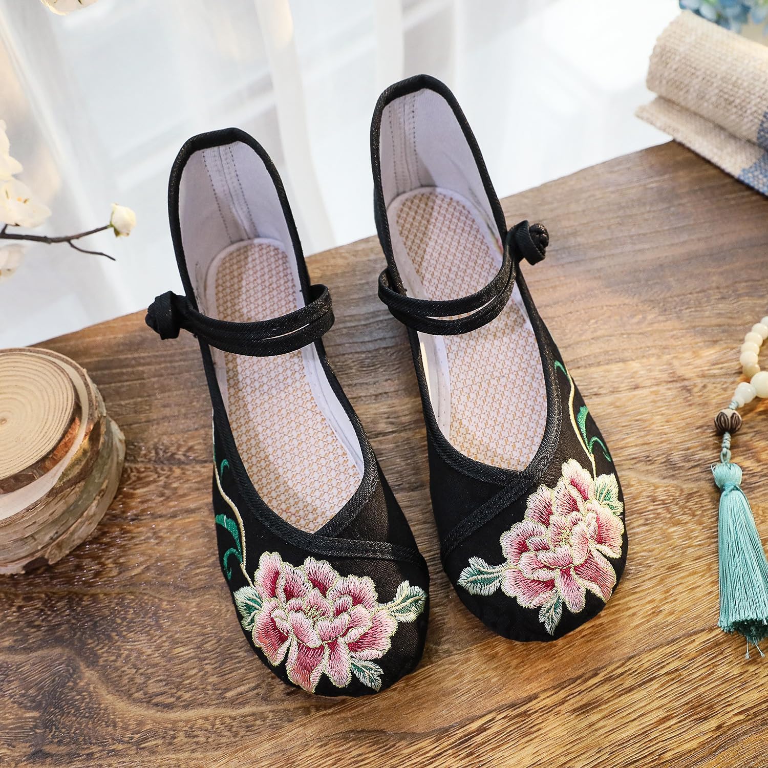 Chinese Embroidered Shoes for Women Round Toe Mary Jane Shoes Handmade Floral Slip On Loafers Comfort Walking Flats - Image 4