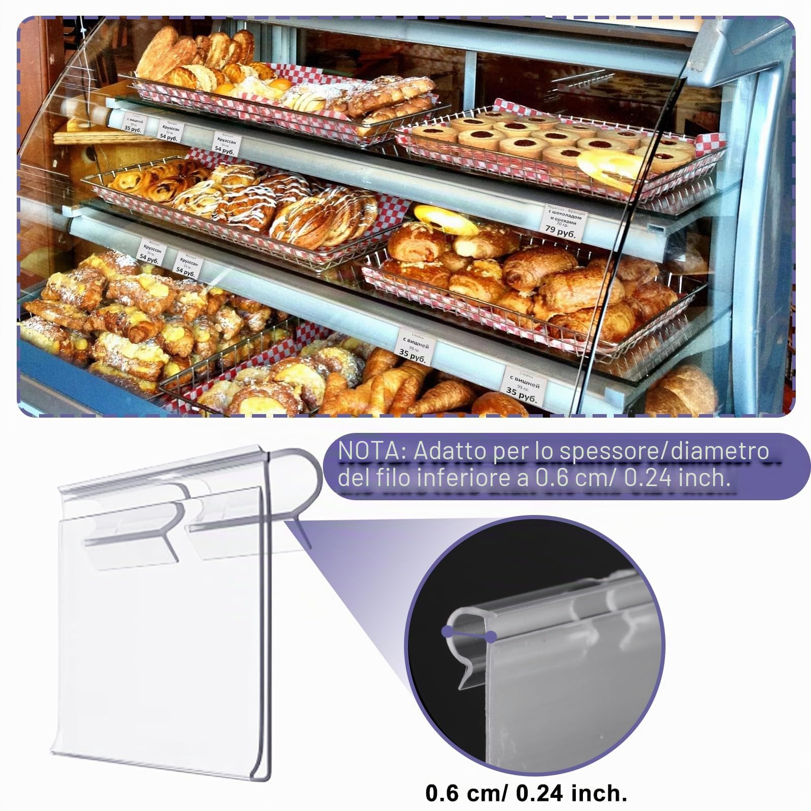 STARVAST 150 PZ Porta Etichette Trasparenti, Supporto Display Prezzo in Plastica, Supporto per Etichette Prezzo per Ripiani Negozio Panetteria Supermercato (6 x 4.2CM)