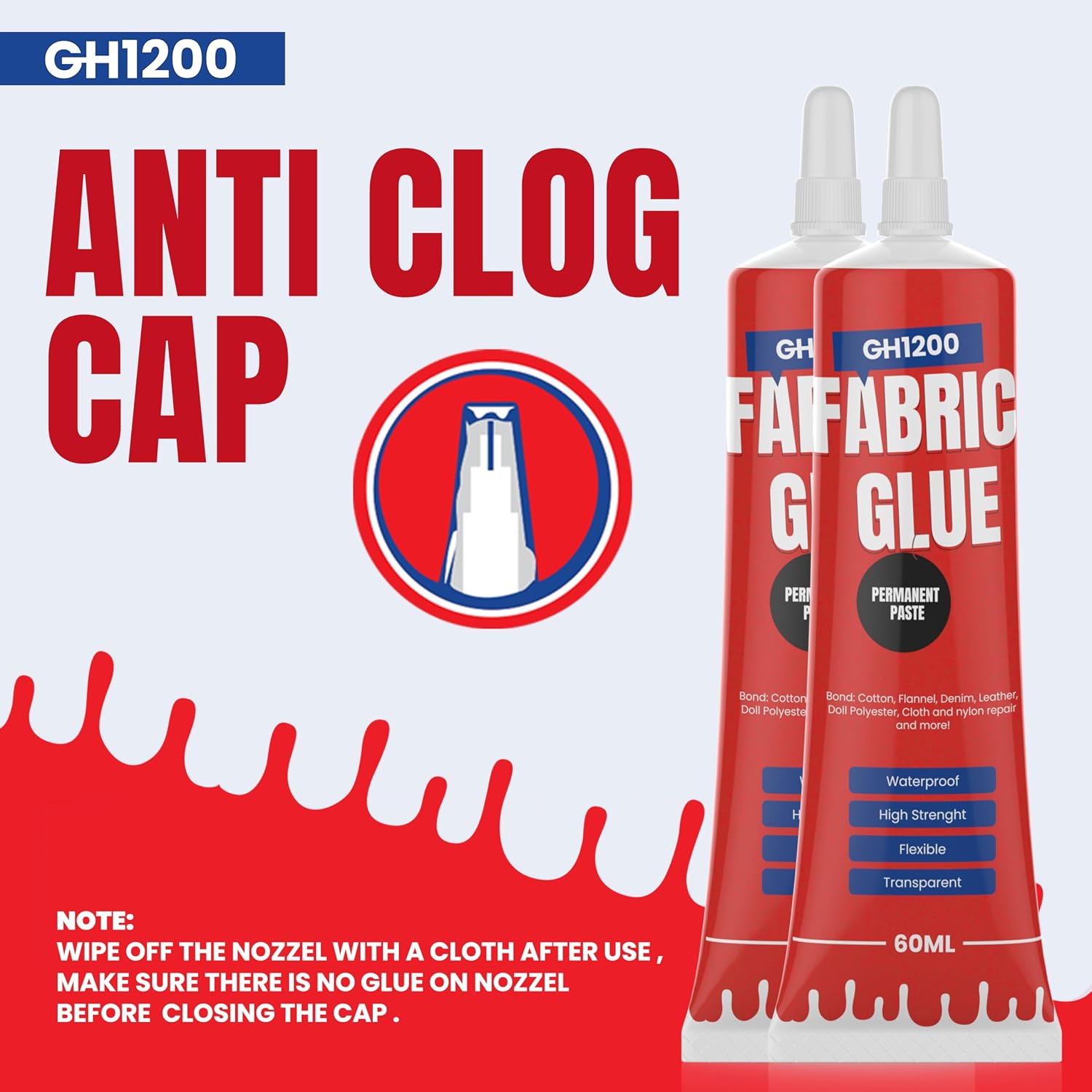 Fabric Glue Permanent (60 ML x 2) Craft Liquid Stitch Fabric Glue for Patches, Denim, Cotton, Fabric, Lenin & More, Flexible & Machine…