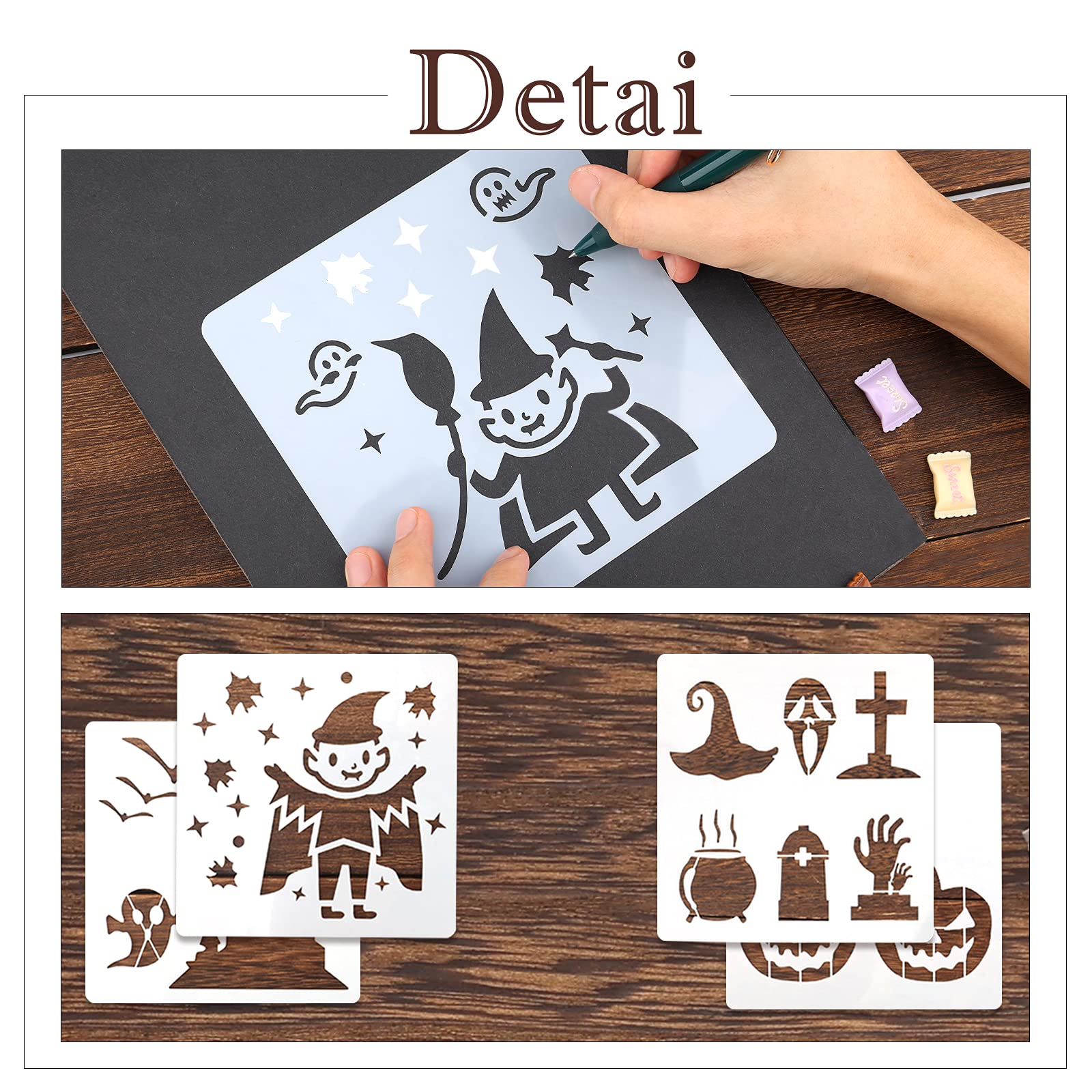9pcs Pochoirs De Peinture Sur Le Thème D'Halloween, Pochoirs