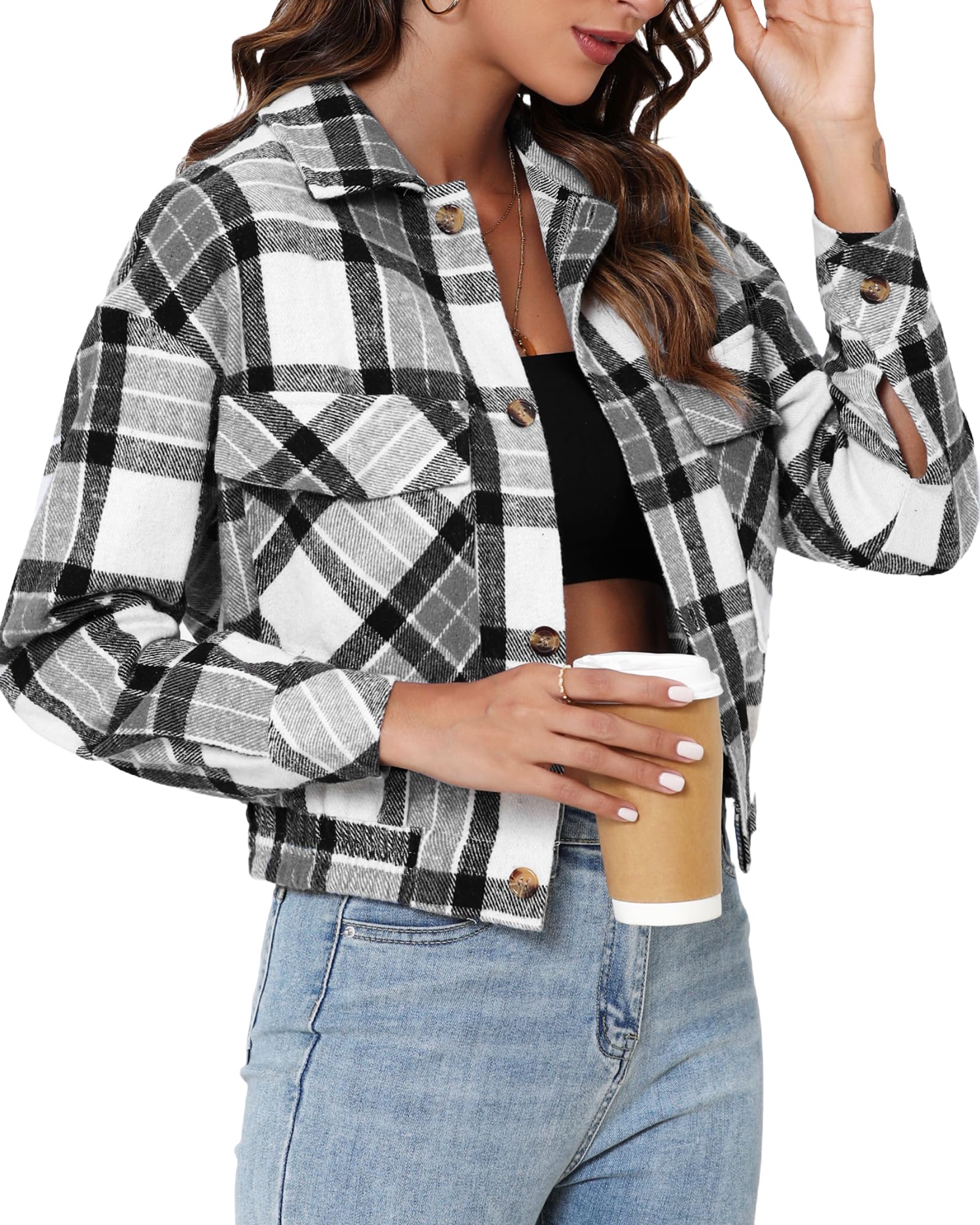 Teepie Women Cropped Flannel Jacket 2025 Fall Fashion Plaid Shacket Casual Button Down Outfit Shirts