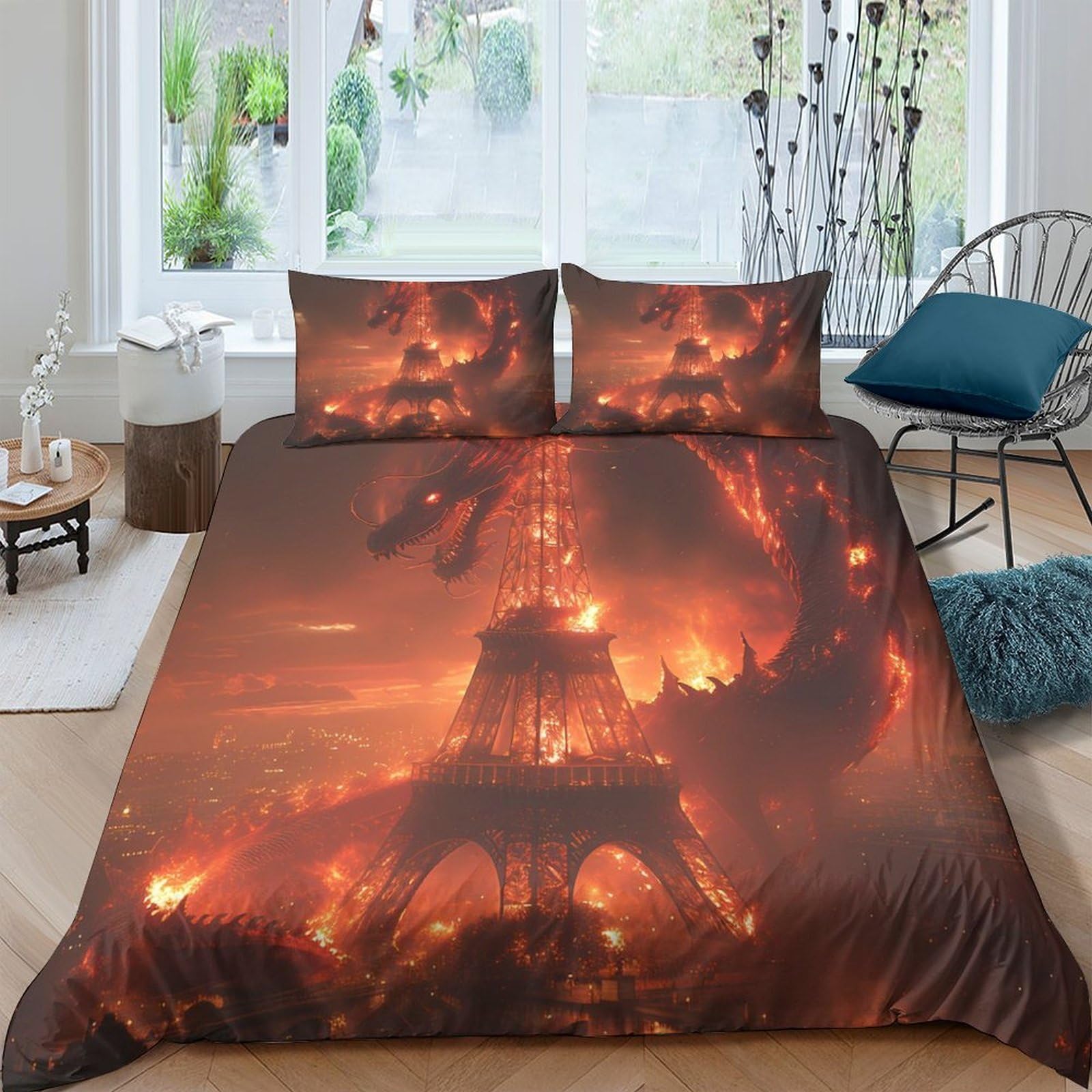 Ctjqhvkz Style-2 3D Printed Fiery Dragon Fitted Sheet Microfiber Orange Red Volcano Bed Cover For Bedroom Dorm Mattress Decor Single（135X200cm）
