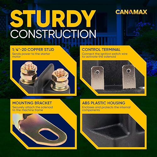 Miniatura 5 de Canamax 862-1211-211-16 AM138068 Relé solenoide de arranque 12V - Compatible con tractor de césped Trombetta John Deere MTD Cub Cadet 725-04439