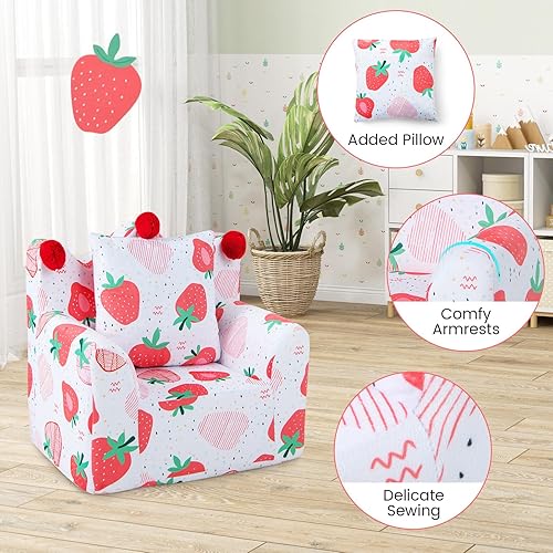 Miniatura 8 de Costzon Sofá para niños, sillón relleno de espuma con almohada acolchada, funda de terciopelo lavable y relleno de esponja suave, silla tapizada