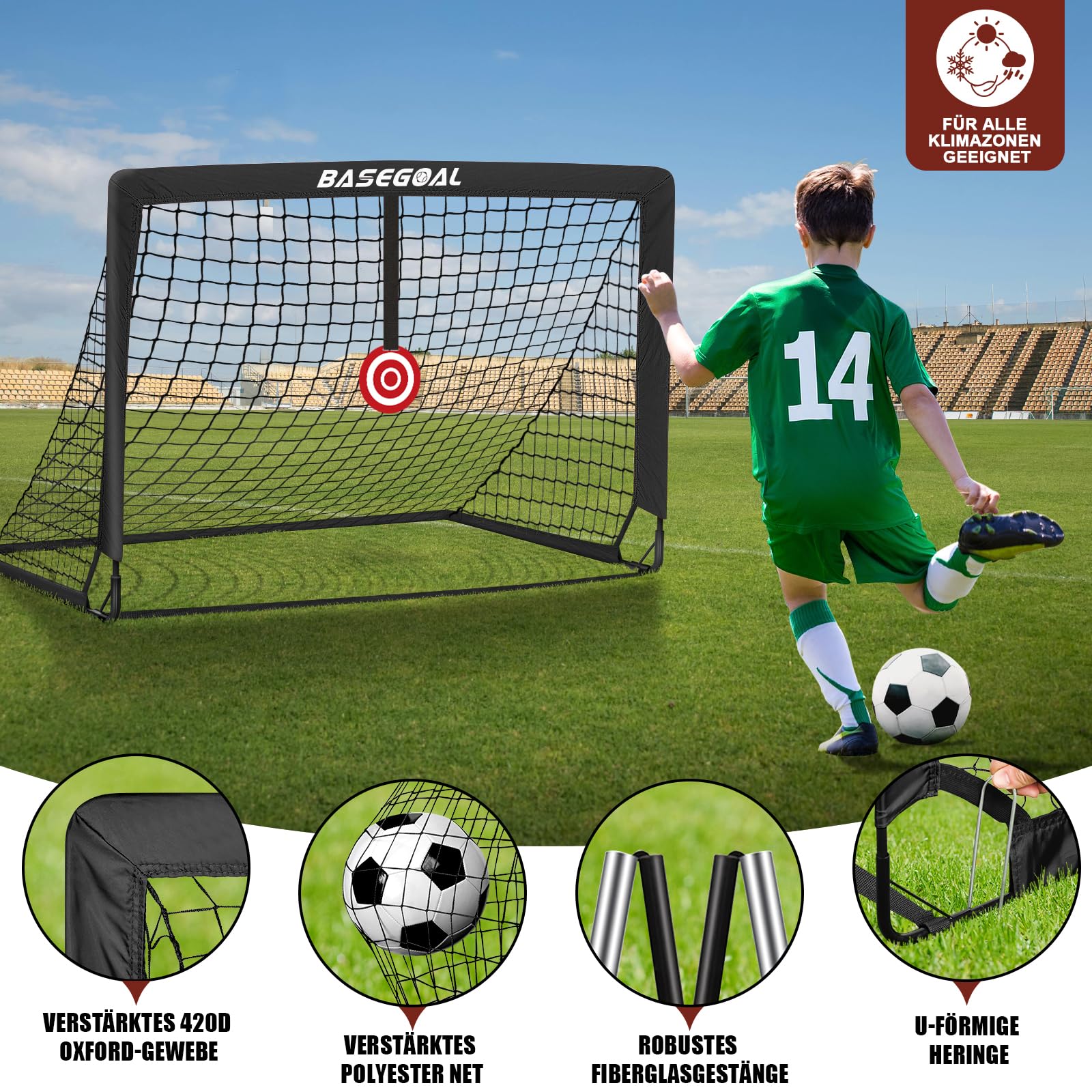 Fußballtore für Garten 150x120cm, inkl. Fußball, Bullseye, Fußballhütchen