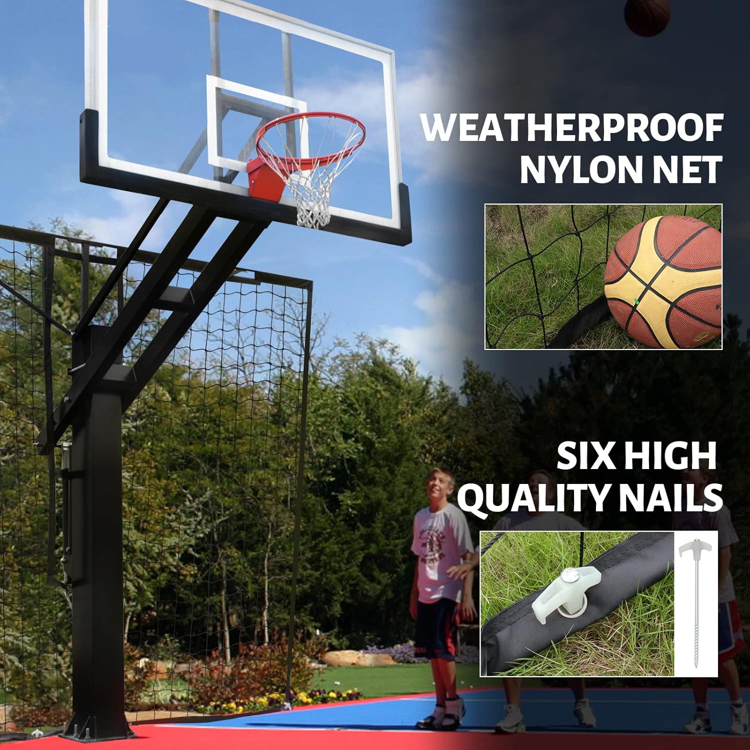 Progoal Basketball Yard Guard Defensive Net System - Heavy Duty 12FT x 10FT Rebounder with Foldable Net，Basketball Returns Net Made for Basketball Hoops with a 12”x8”, 8”x6”, 6”x6” or 5”x5” Main Pole.