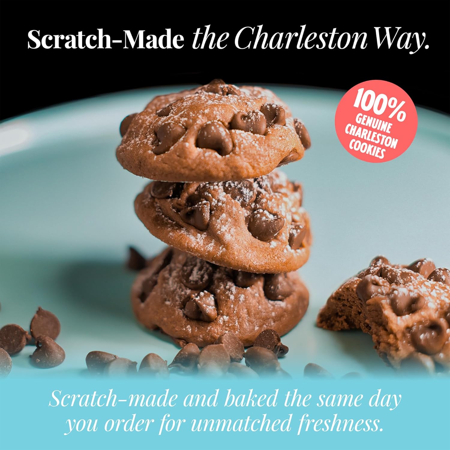 Charleston Delivery Authentic Triple Chocolate Truffle Gourmet Artisan Cookies, Soft & Chewy 2.25 Lbs (6 Packs of 4)
