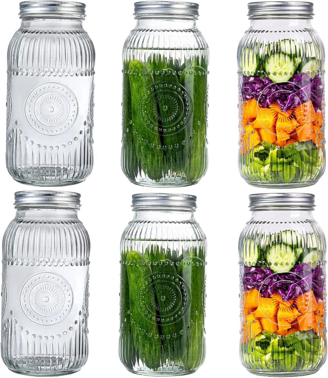 WELLIFE 64oz Mason Jars, 6 Pack Large Mason Jars Wide Mouth for Pickling, Canning, Fermenting and Food Storage, Microwave & Dishwasher Safe