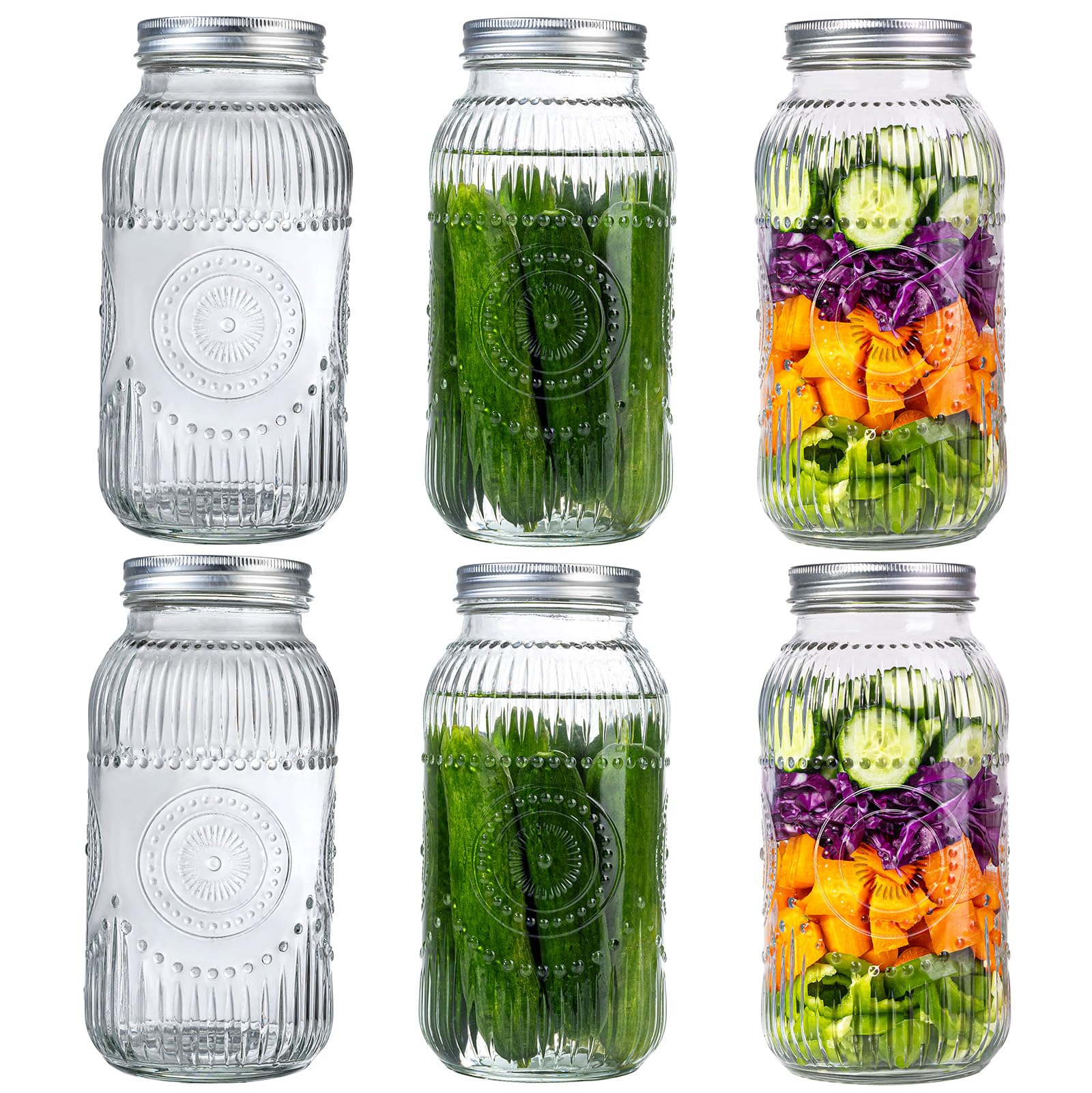 WELLIFE 64oz Mason Jars 6-Pack