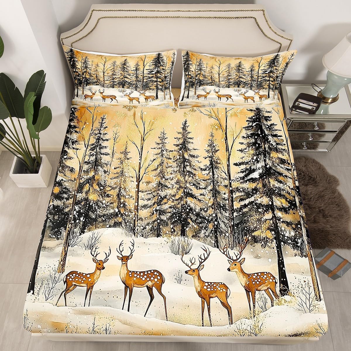 Erosebridal Christmas Themed Queen Size Bed Sheets Gothic Sugar Skull Sheets Christmas Decortaion Sheet Set Snowflake Winter Themed Xmas Fitted Sheet Happy New Year Flat Sheet