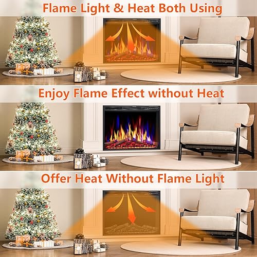 Miniatura 7 de Joy Pebble Inserto de chimenea eléctrica de 37 pulgadas, calentador de chimenea eléctrico empotrado de 750 W1500 W, 5 colores de llama ajustable y 5