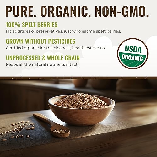 Miniatura 4 de Grand Teton Ancient Grains - Bayas de espelta 100% orgánicas, bayas enteras de espelta sin moler, grano orgánico Farro cultivado en Estados Unidos,