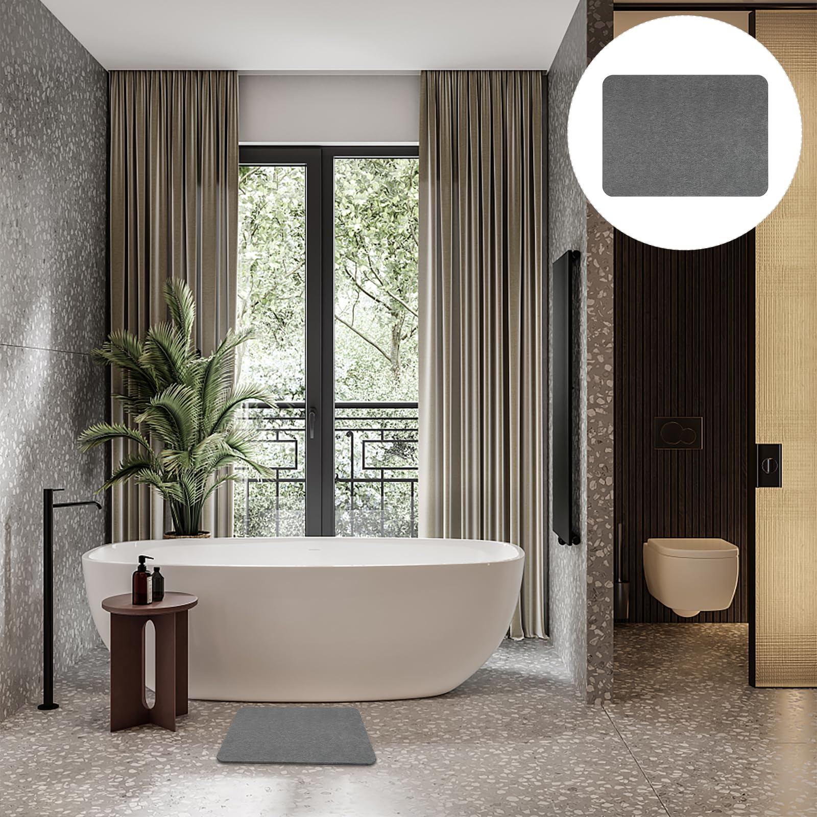Tappetino Assorbente ad Asciugatura Rapida 40x30cm in Terra Diatomacea Materiale Naturale di Quarzo e Superficie Antiscivolo per Bagno e Cucina