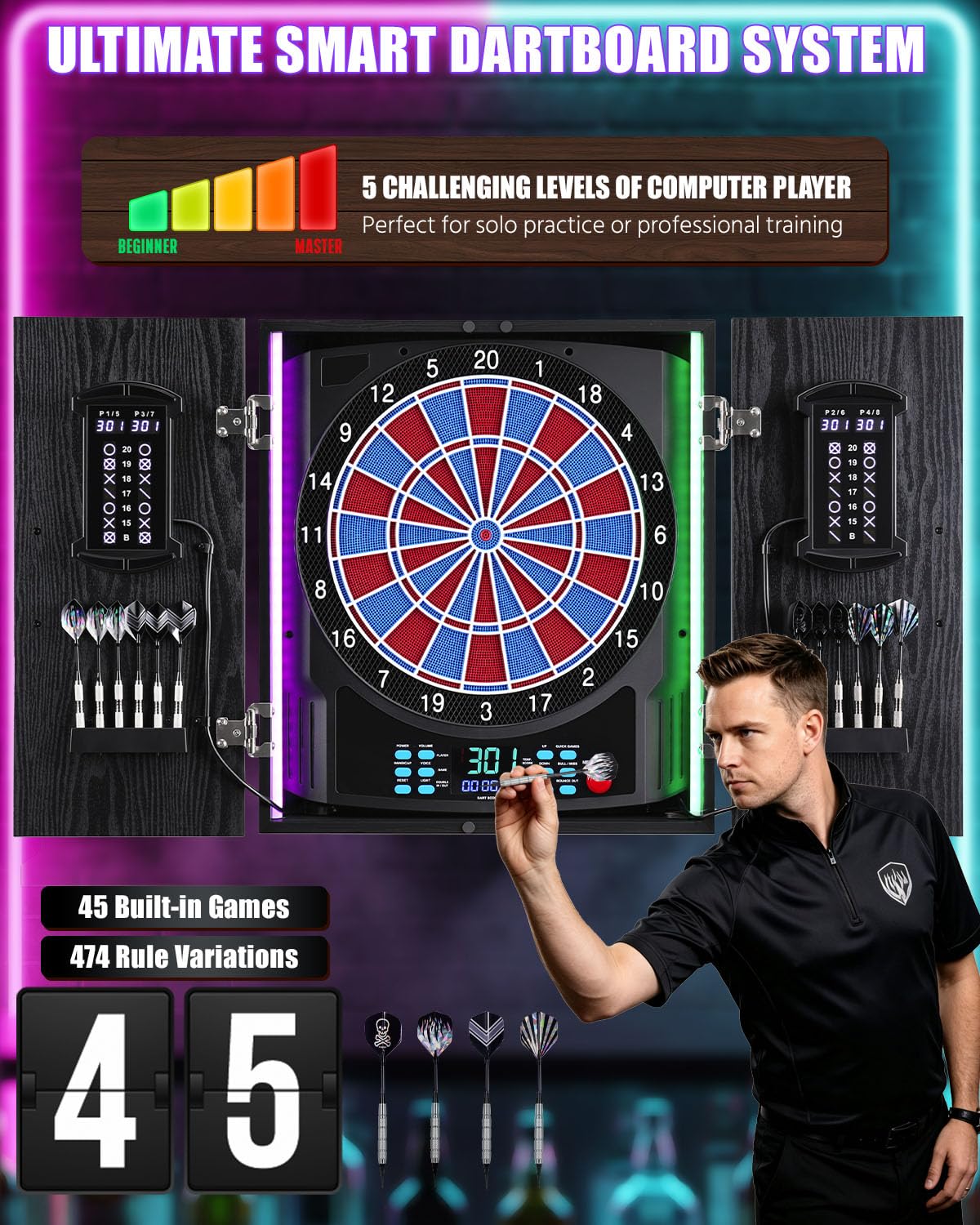 Set elettronico per bersaglio per bersaglio per adulti, tracciamento del giocatore a 8 colori