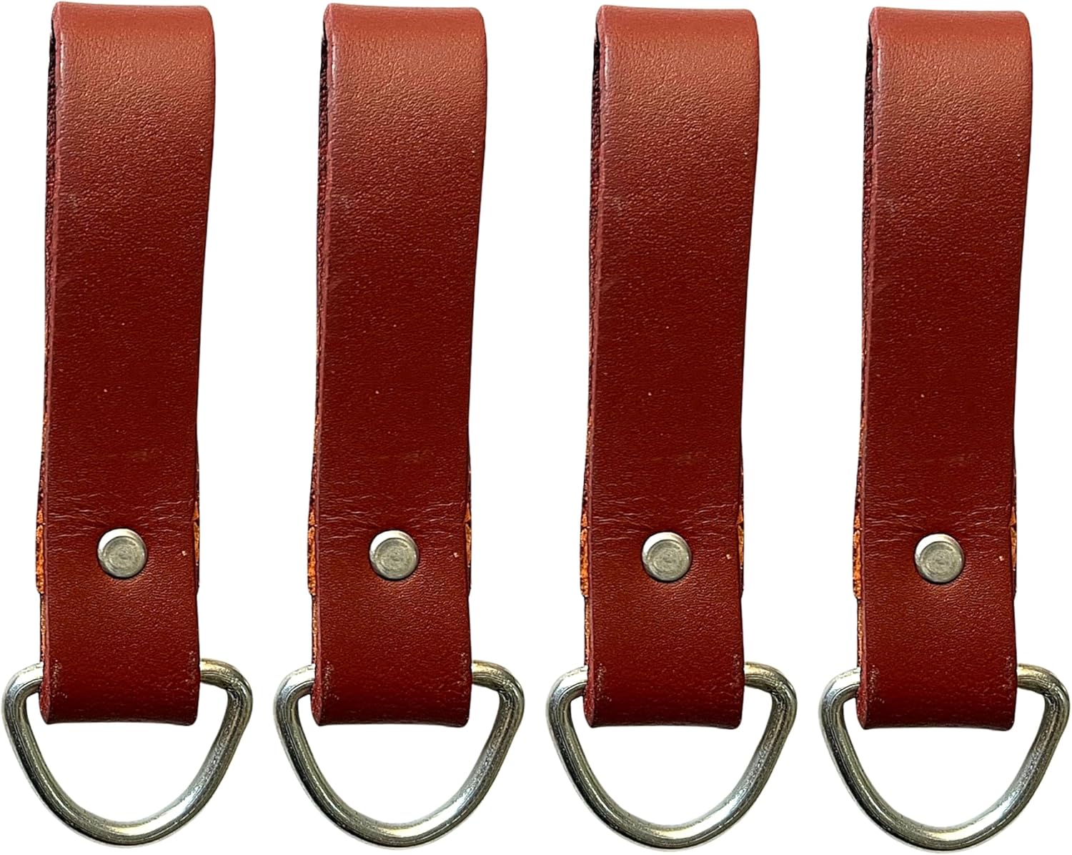 Tool Belt Suspender Loops | 4mm Thick Full Grain Leather Strap Connectors | Reinforced Rivets & Steel D-Ring | Fits 2” & 3” Tool Belts | Carpenter, Framer & Electrician Gear | 4 Pack