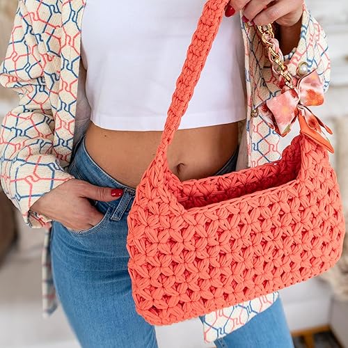 Miniatura 4 de Hilo de camiseta  0.197-0.276 in  Cinta de punto para ganchillo, tejido, macramé, manualidades  328.1 ft  110 yardas  Hilo de algodón Fettuccini