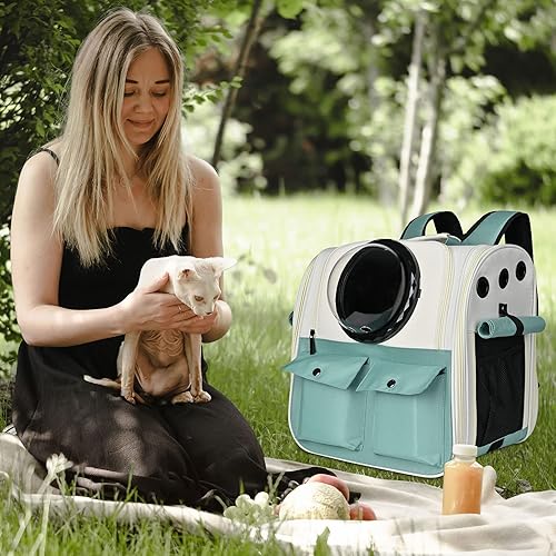 Miniatura 7 de Top tasta Mochila para gatos, bolsa de transporte aprobada por aerolíneas, diseño de malla ventilada para ventana, mochila de hombro plegable y