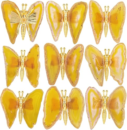 Miniatura 4 de Amogeeli Figura de mariposa de ágata de cristal, decoración del hogar, geoda curativa ágata de piedra de mariposa para fiesta de boda, amarillo