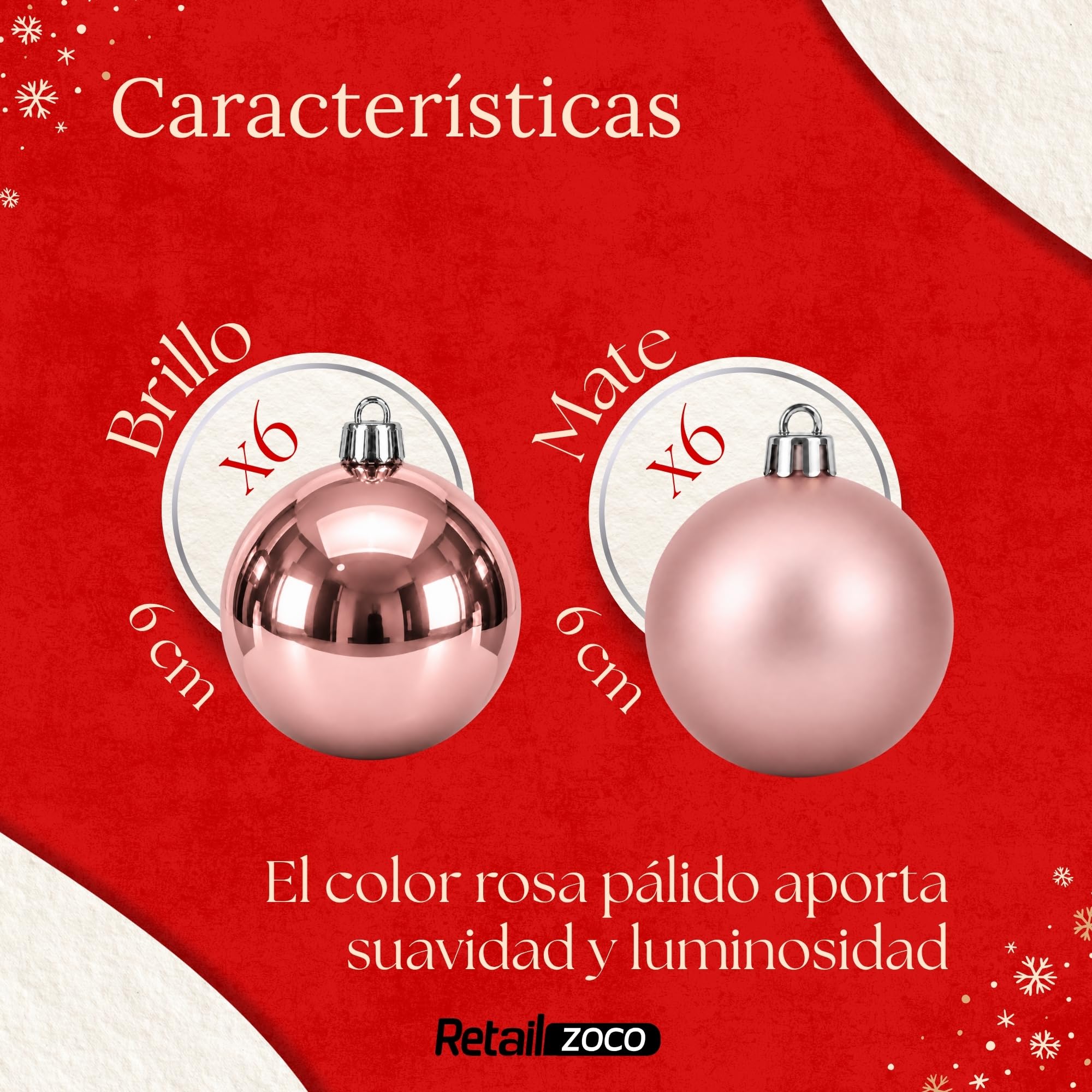 Bolas de Navidad, Adornos Arbol Navidad, 12 Piezas, Rosa - imagen 4