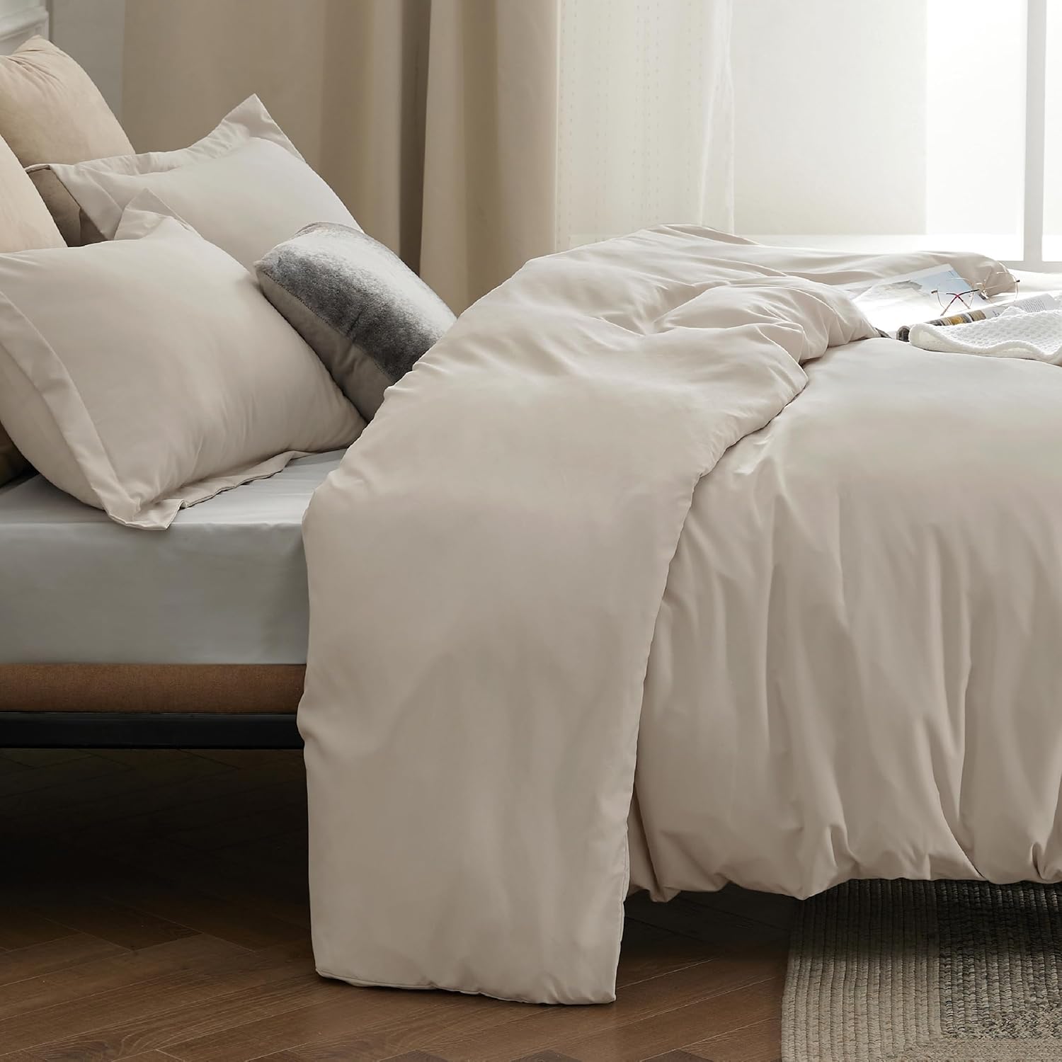 Bedsure Quilt Cover Queen Set - 1200TC Soft Double Brushed Bedding Set for Kids & Adults, Zipper Closure, 3 Pieces, Includes 1 Doona Cover (210x210 cm) & 2 Pillow Shams, NO Comforter, Linen