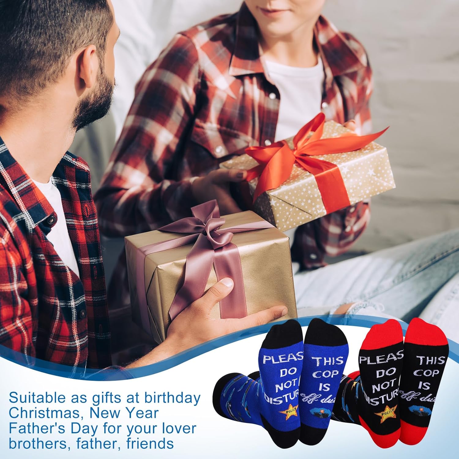 Suhine 4 Pairs Police Gifts Novelty Cop Socks Police Officer Gifts for Men for Retirement Chief Week - Image 2