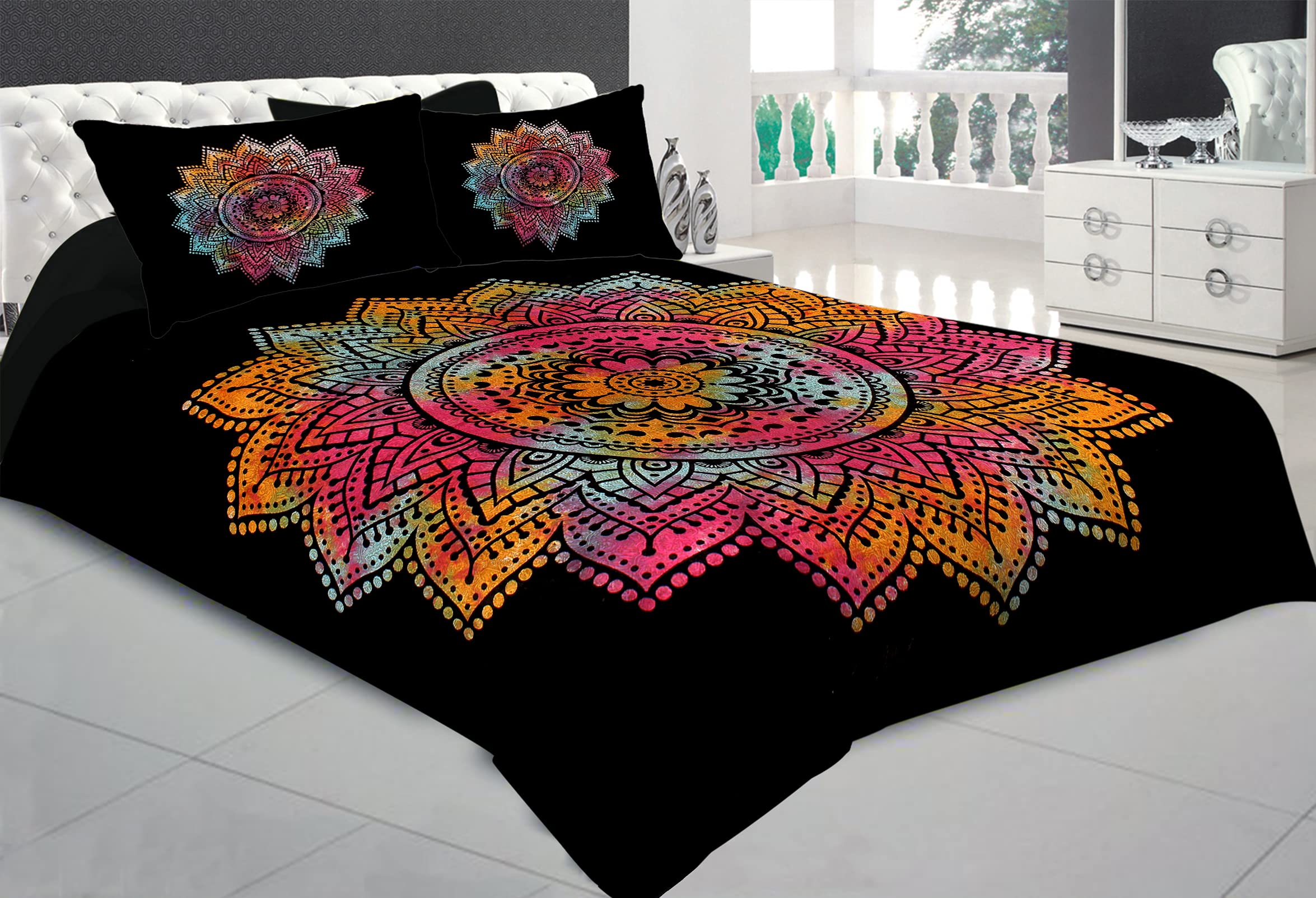 Monique Brand Present 144 TC Cotton King Size Double Bed Bedsheet with 2 Pillow Cover ( Bk/w-BIGSTAR-)