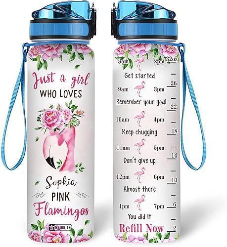 Vista 50 de Hyturtle Botella de agua motivacional personalizada con texto en inglés "I Know I Hunt Like A Girl" de 32 onzas, nombre personalizado con marcador
