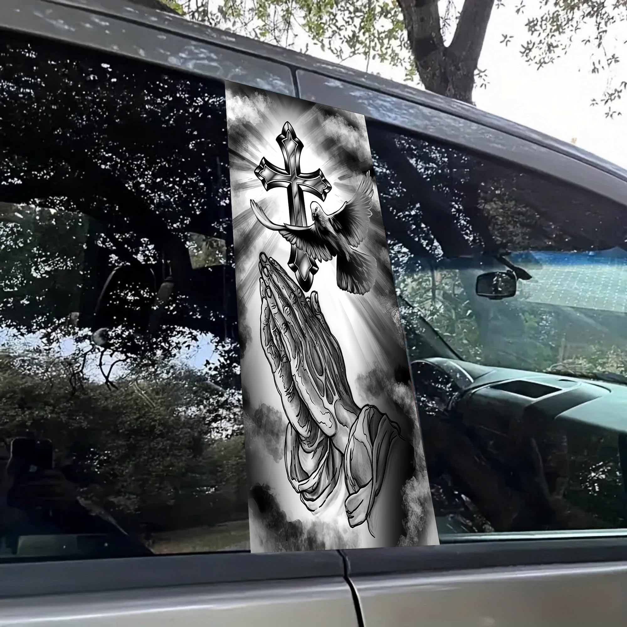 Alvorox Car B-Pillar Vinyl Stickers (2 Pack) | Black Honeycomb Hexagon Design, Waterproof Scratch Protection