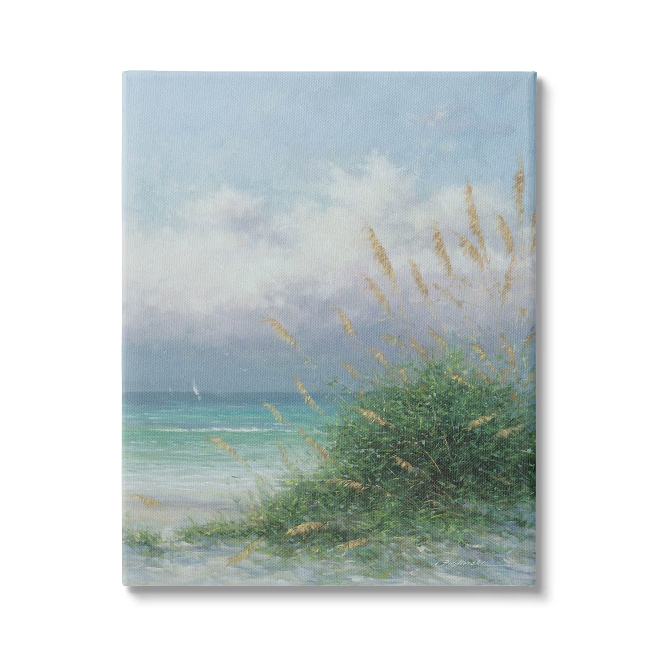 Stupell Industries Ocean Waves Beach Reeds Canvas Wall Art, Design by Martin Figlinski