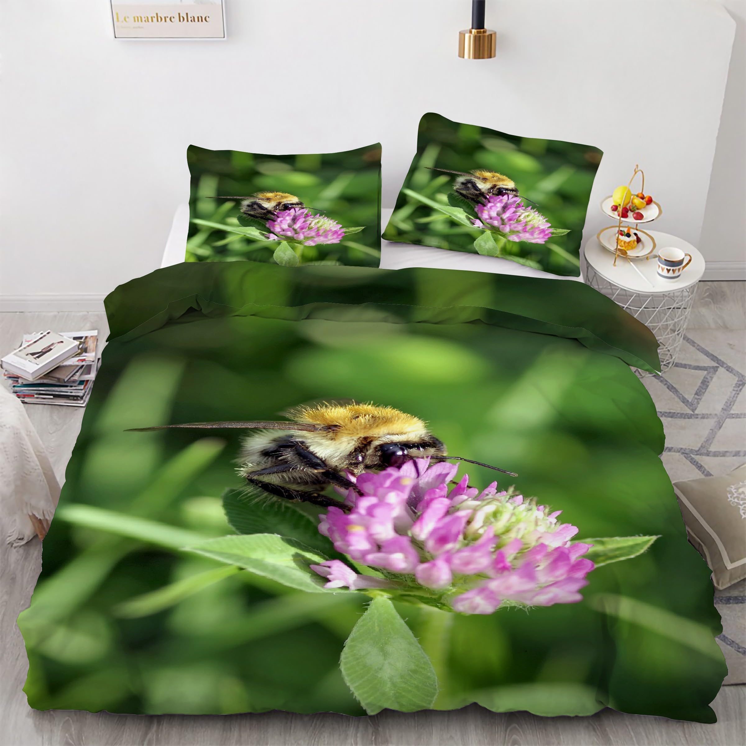 Housse de couette 160x200 fleurs avec 2 taies d'oreiller, parure de lit microfibre fleurie Kg5175