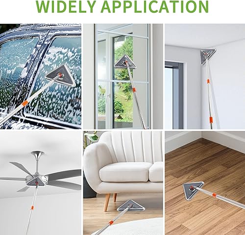 Miniatura 5 de Trapeador de pared de mango largo de 85 pulgadas, limpiador de pared, poste de extensión de 39 a 85 pulgadas, zócalo giratorio de 360, herramienta