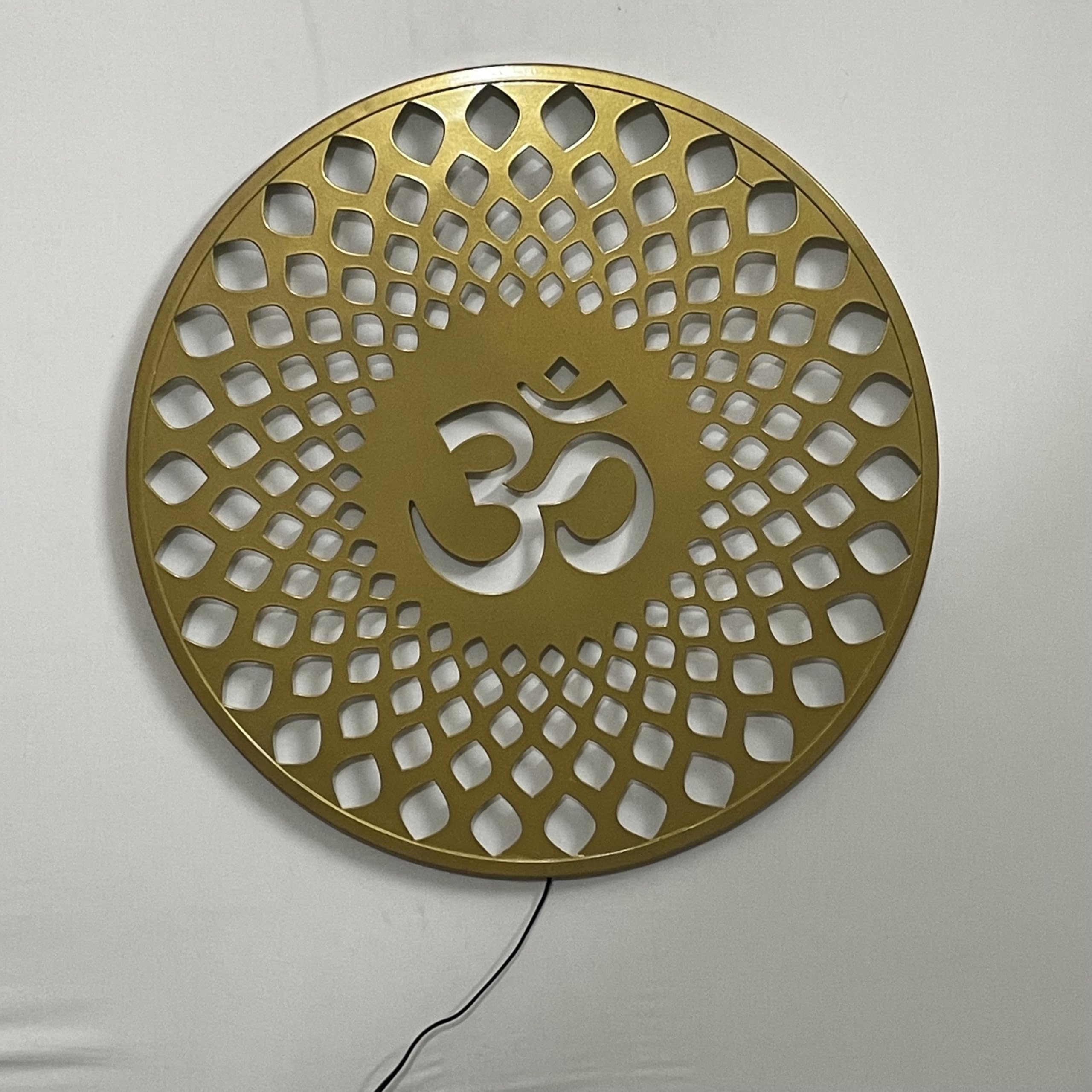 Lavish Home Decore OM Metal Wall Art For Temple, Living Room, Office, Hotel, Home Decor Items, Gift Item, Mandala Wall Hanging For House Decor (24 Inches, LED Backlite,Gold) (Gold) 3