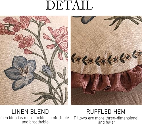 Miniatura 5 de ISAENNE Design Linen - Juego de 2 fundas de almohada de lino vintage de 16 pulgadas de diámetro, fundas de cojín redondas con patrón de hojas